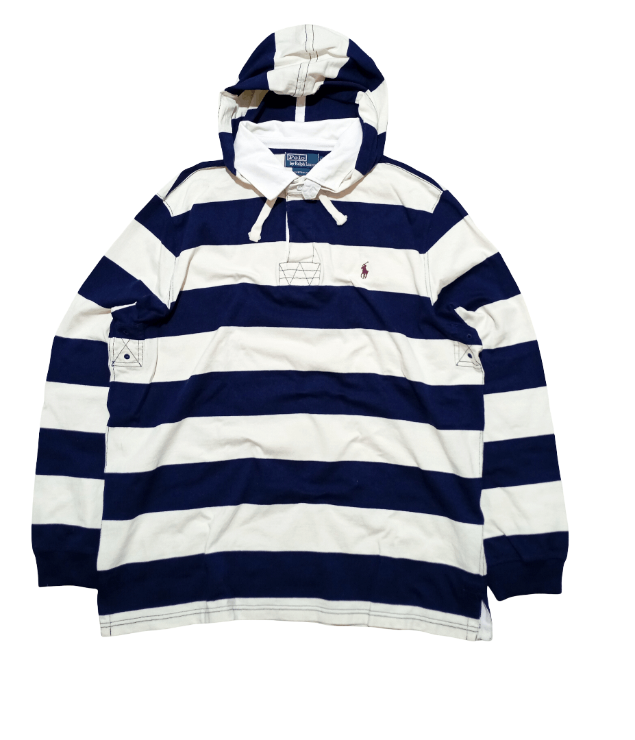 Polo Ralph Lauren Vintage Polo Ralph Lauren Striped Boxy Rugby Hooded Shirt Size US XXL / EU 58 / 5 - 1 Thumbnail