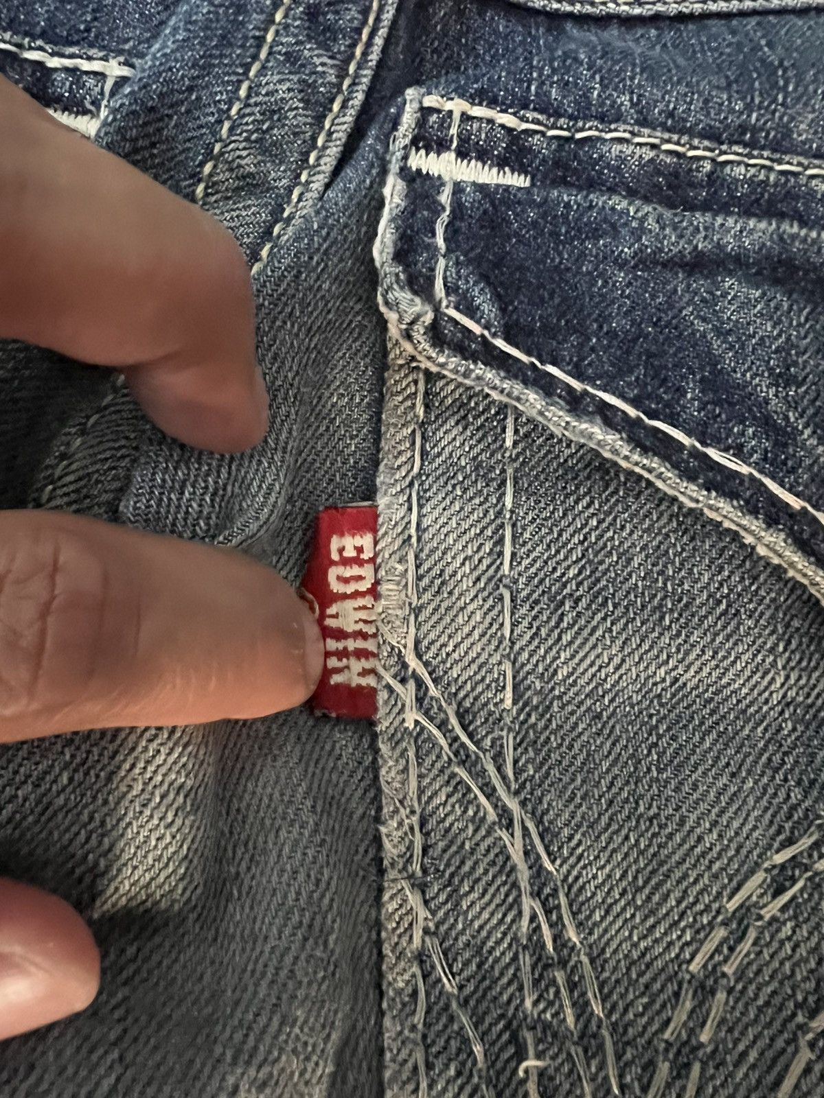 Edwin × Japanese Brand × Vintage 💥FLARE 💥VINTAGE EDWIN BLUE TRIP SUN DISTRESSED JEANS Size US 31 - 22 Thumbnail