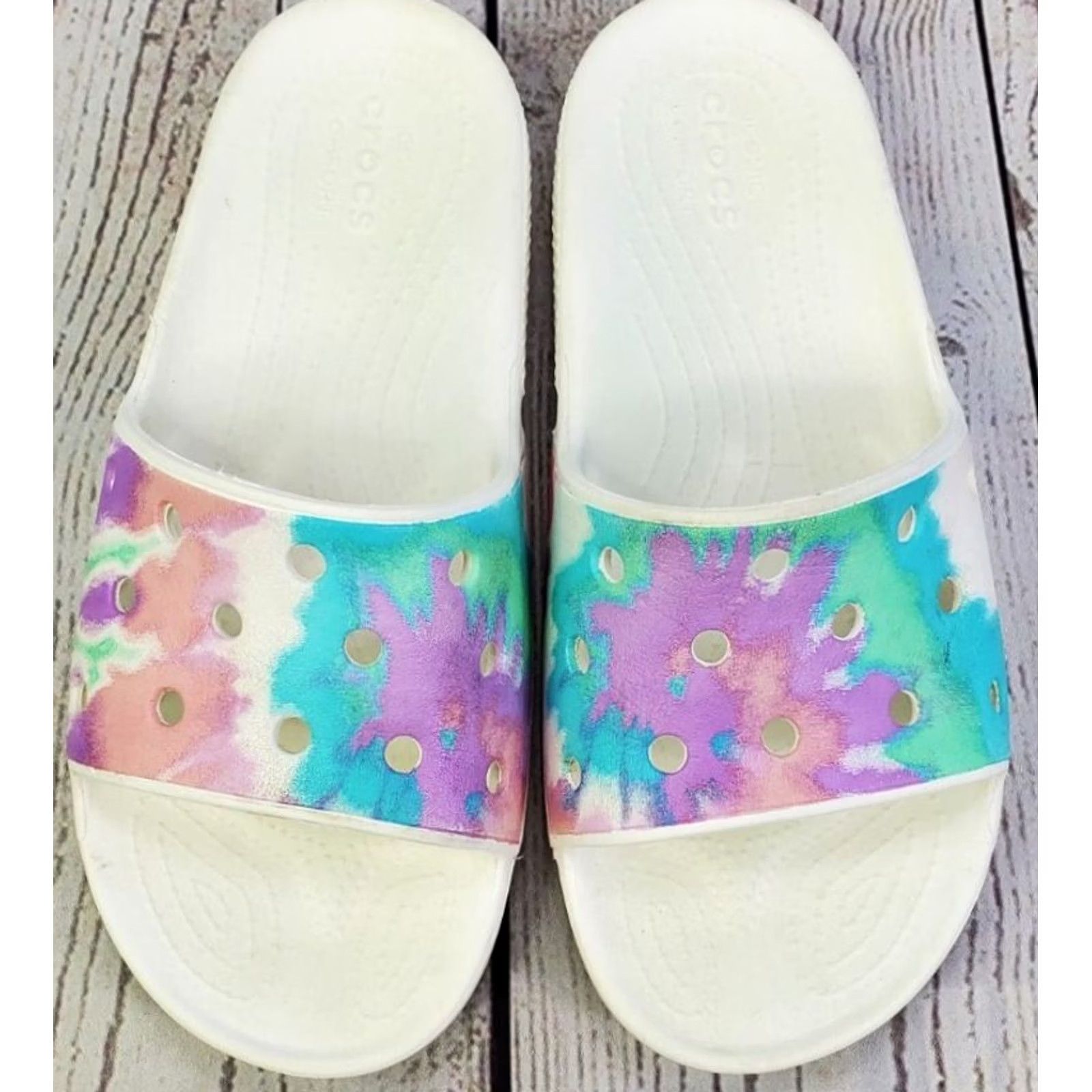 Crocs Crocs Classic Slip-On Slides Women 11 White Multicolor Comfortable Sandals Size US 11 / IT 41 - 4 Thumbnail