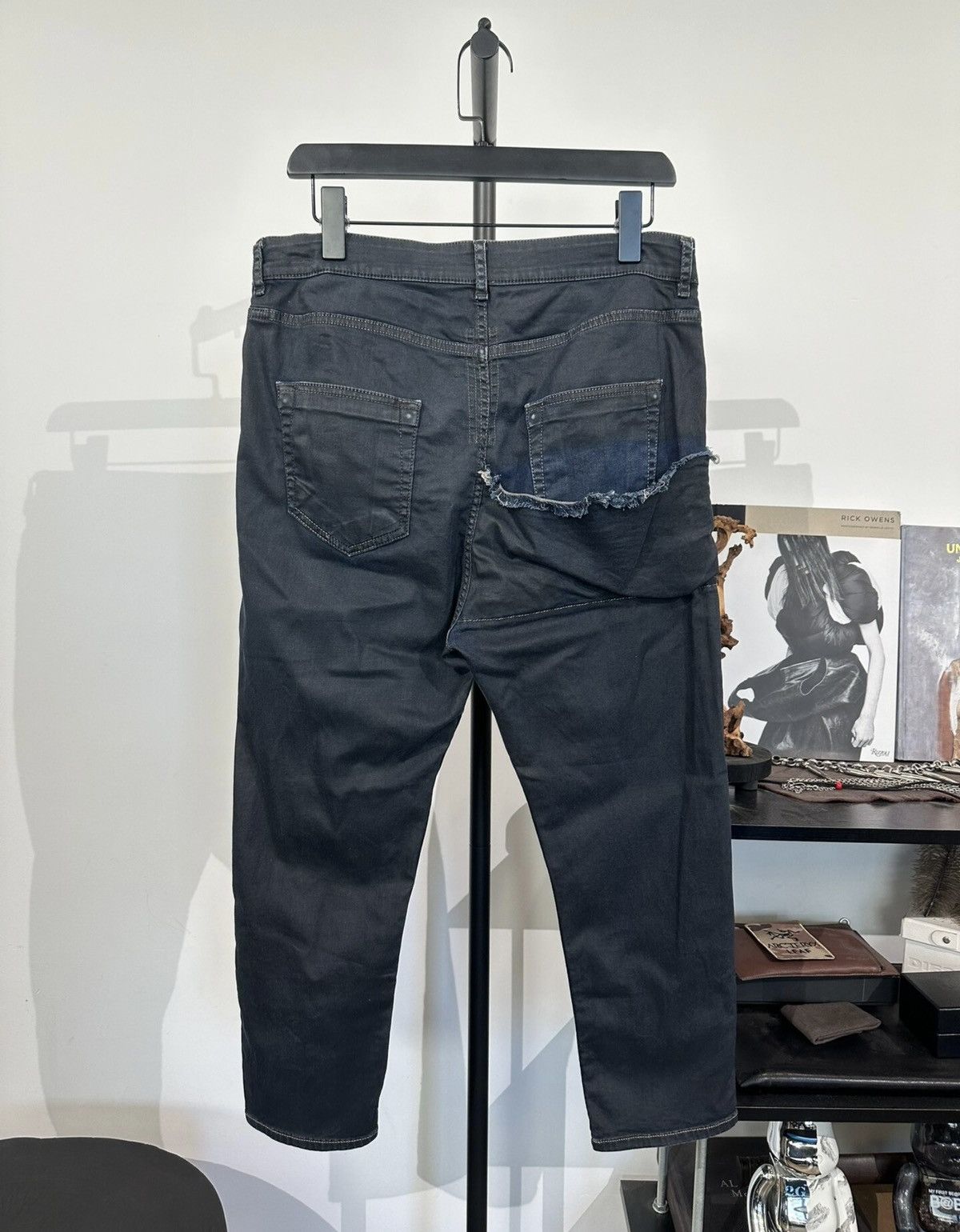 Rick Owens Rick Owens Waxed Canvas & Denim Patchwork Cropped Pants Size US 33 - 2 Thumbnail