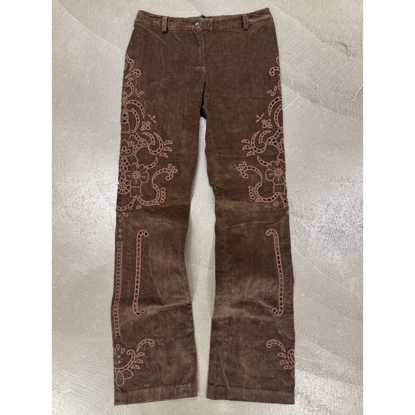 F/W 2002 Dolce & Gabbana embroidered brown corduroy pants