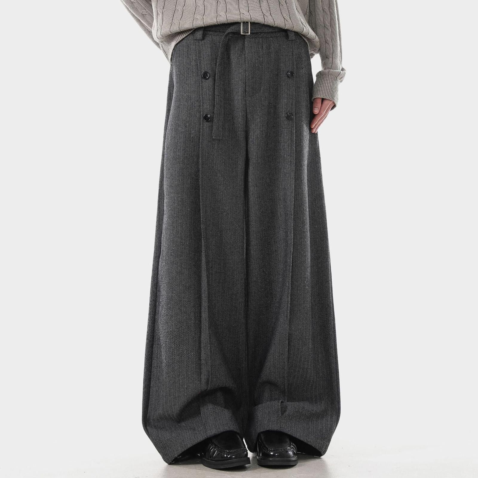 Vintage Gray Wide Leg Wool Pants, Loose Fit Trousers Size US 32 / EU 48 - 2 Thumbnail
