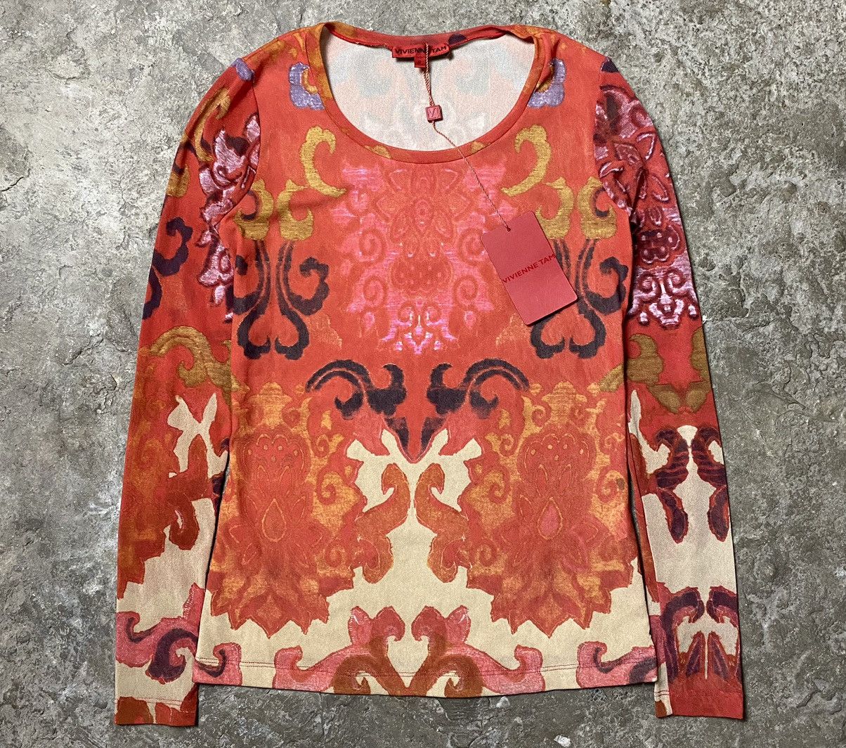 image of Vivienne Tam Mesh Longsleeve in Red, Women's (Size Small)