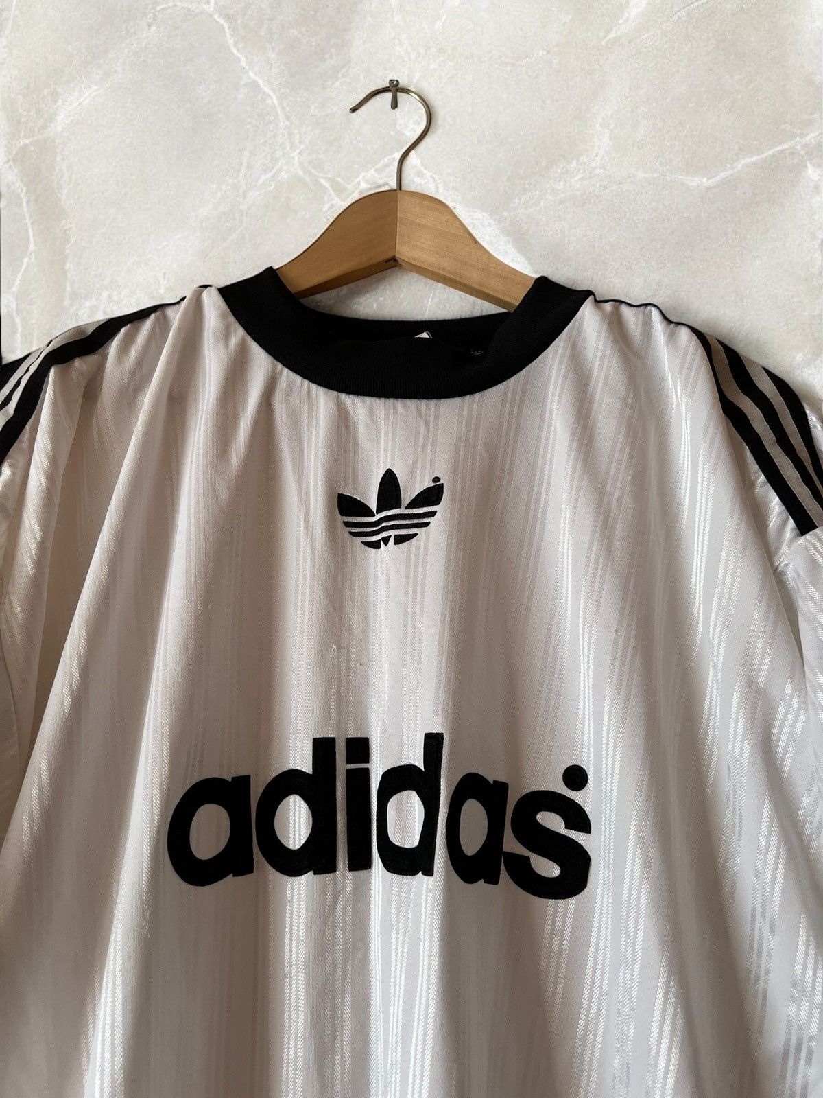Adidas × Vintage Adidas 90s Vintage Velour Logo striped Jersey tee T shirt Size US XL / EU 56 / 4 - 5 Thumbnail