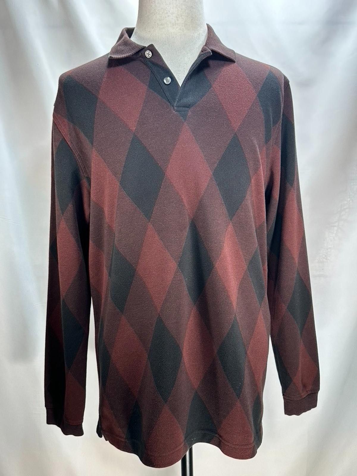 Van Heusen Van Heusen Cotton Blend 1/4 Button Argyle Sweater Red L Size US L / EU 52-54 / 3 - 1 Thumbnail