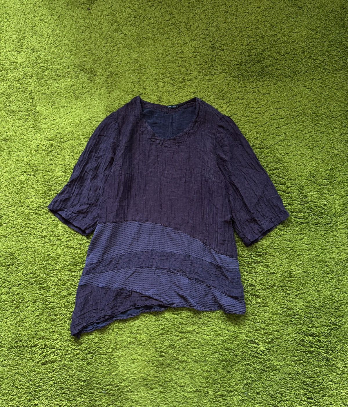 Other Grizas linen + silk blend crinkle plisse assymetric blouse Size L / US 10 / IT 46 - 1 Thumbnail