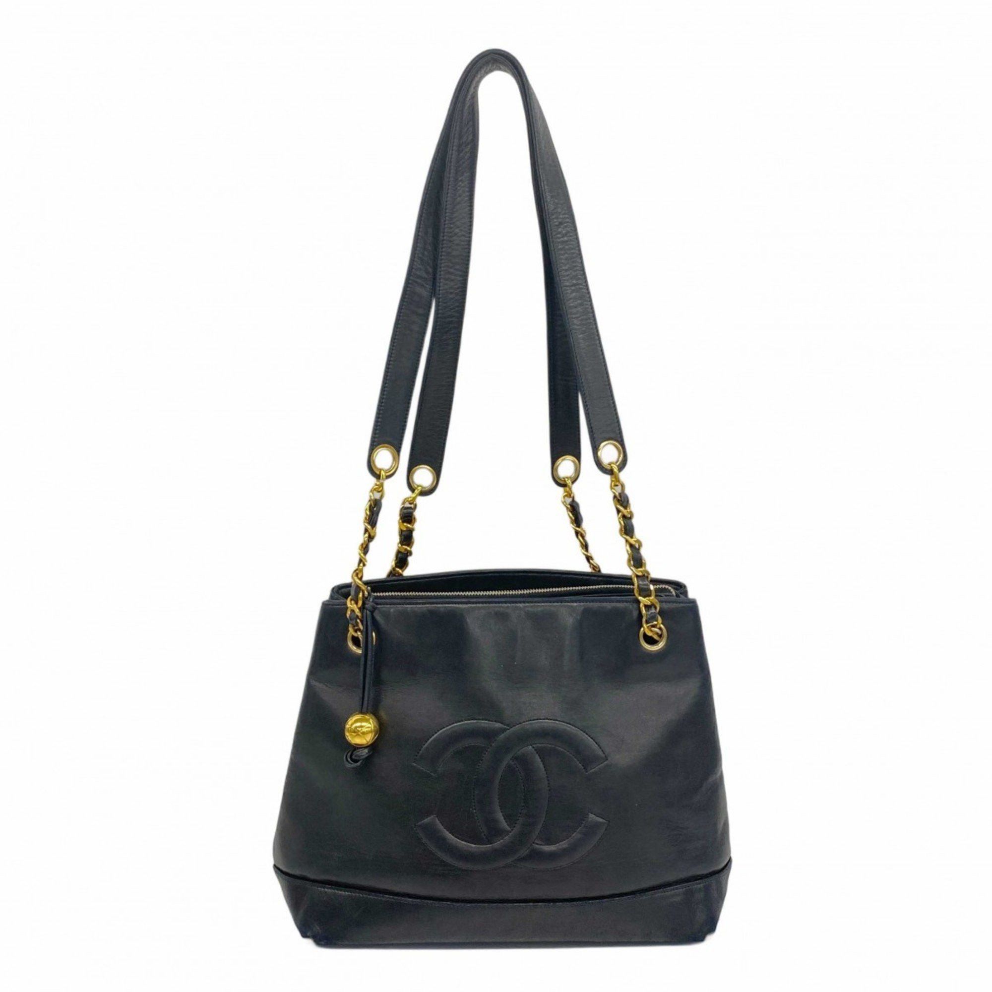 Chanel Tote Bag Chain Shoulder Lambskin Black Women's