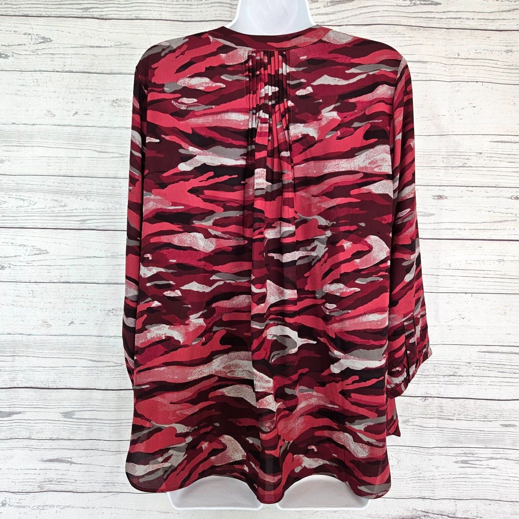 NYDJ VINTAGE NYDJ Womens Button Front Top 3/4 Sleeve Blouse Size L Red Gray Camo Womens Size L / US 10 / IT 46 - 3 Thumbnail
