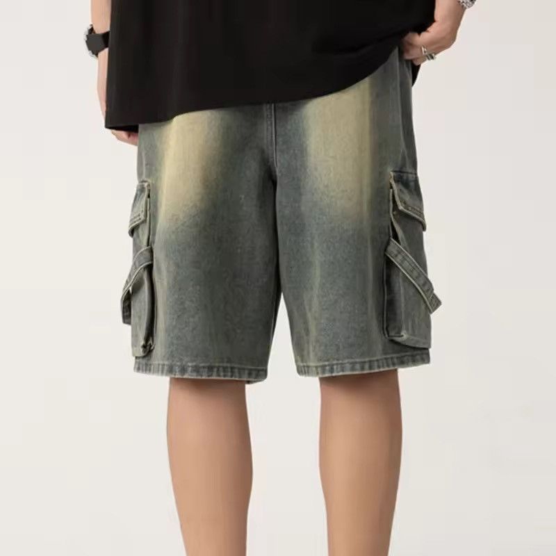 Japanese Brand New Distressed Cargo Shorts - Olive Green, Streetwear Style Size US 34 / EU 50 - 3 Thumbnail