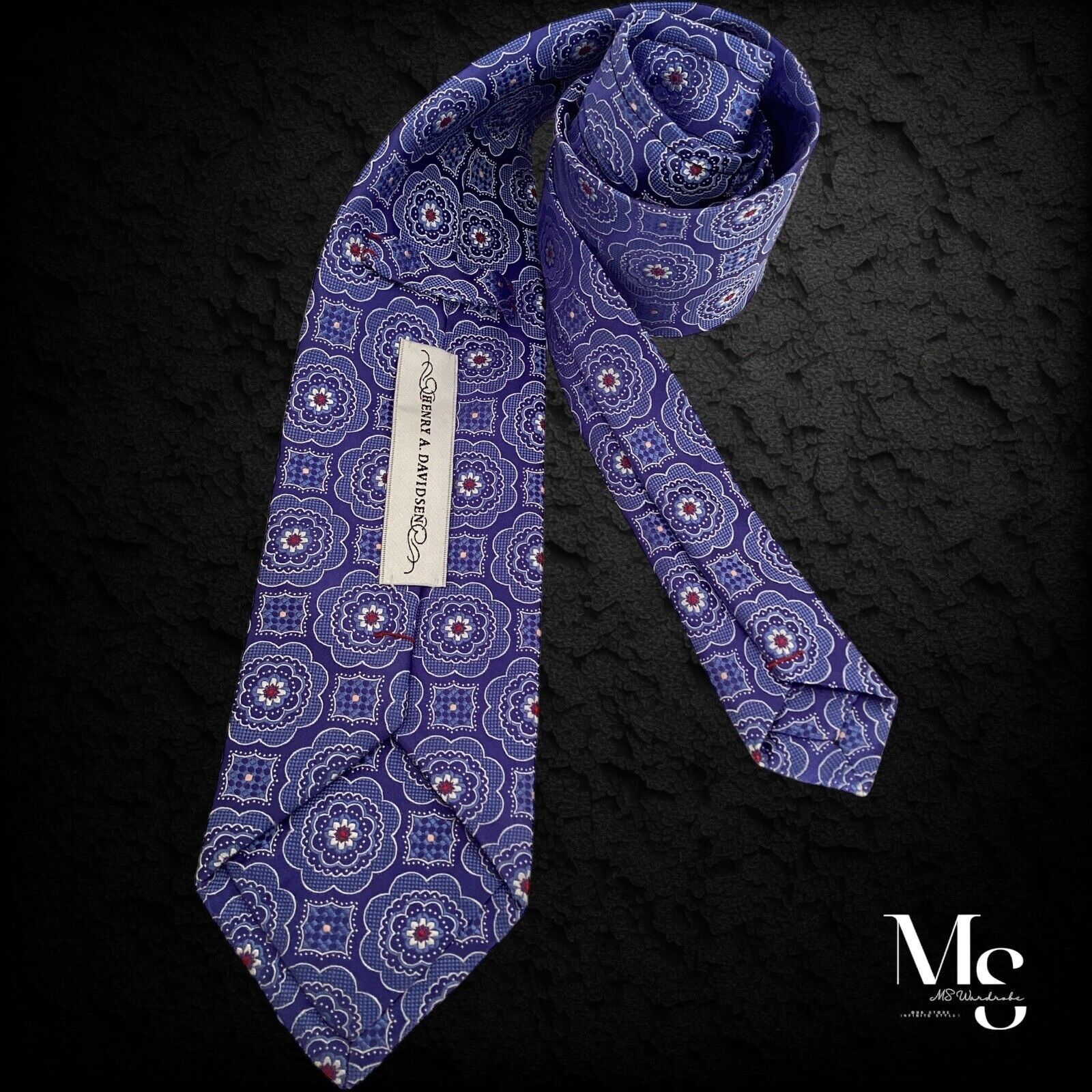Other HENRY A. DAVIDSEN Blue Medallion Print Silk Tie W:3.4’’ NWO Size ONE SIZE - 2 Thumbnail