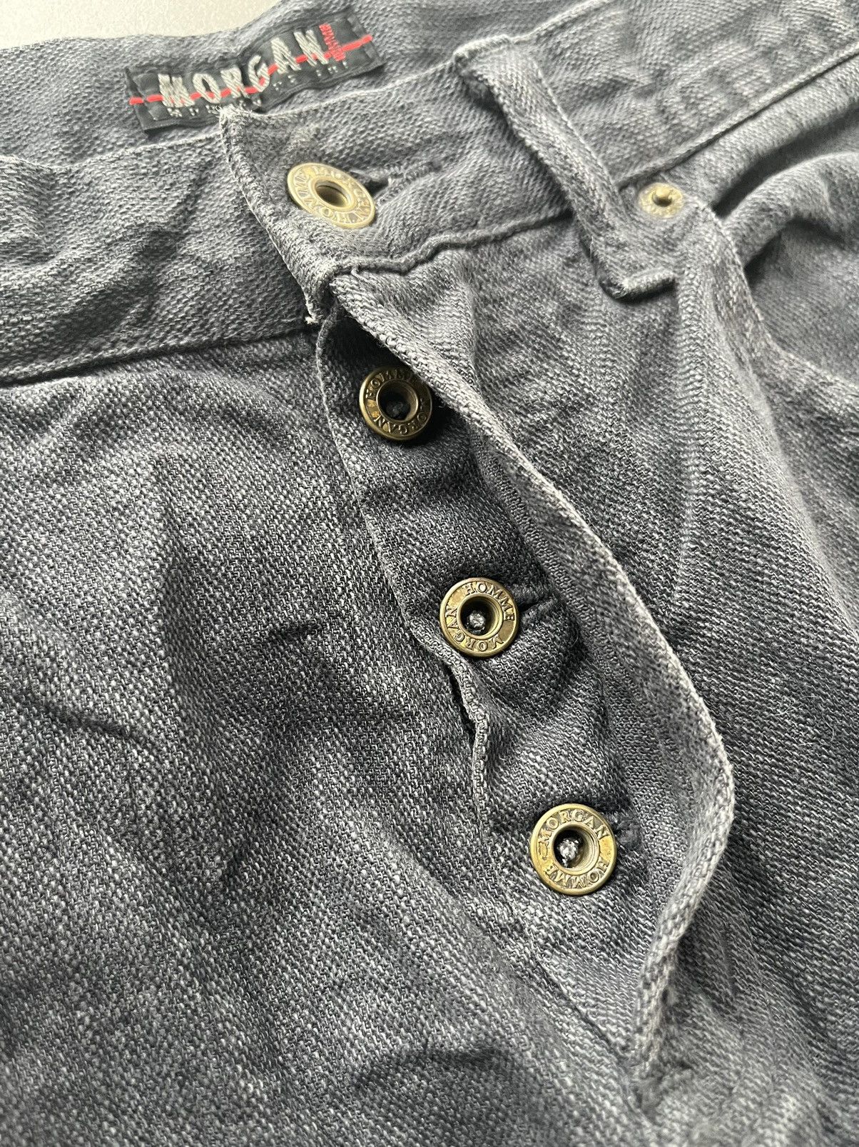 If Six Was Nine JAPANESE MORGAN HOMME FLARE BUTTON BLACK WASHED JEANS PUNK Size US 30 / EU 46 - 6 Thumbnail