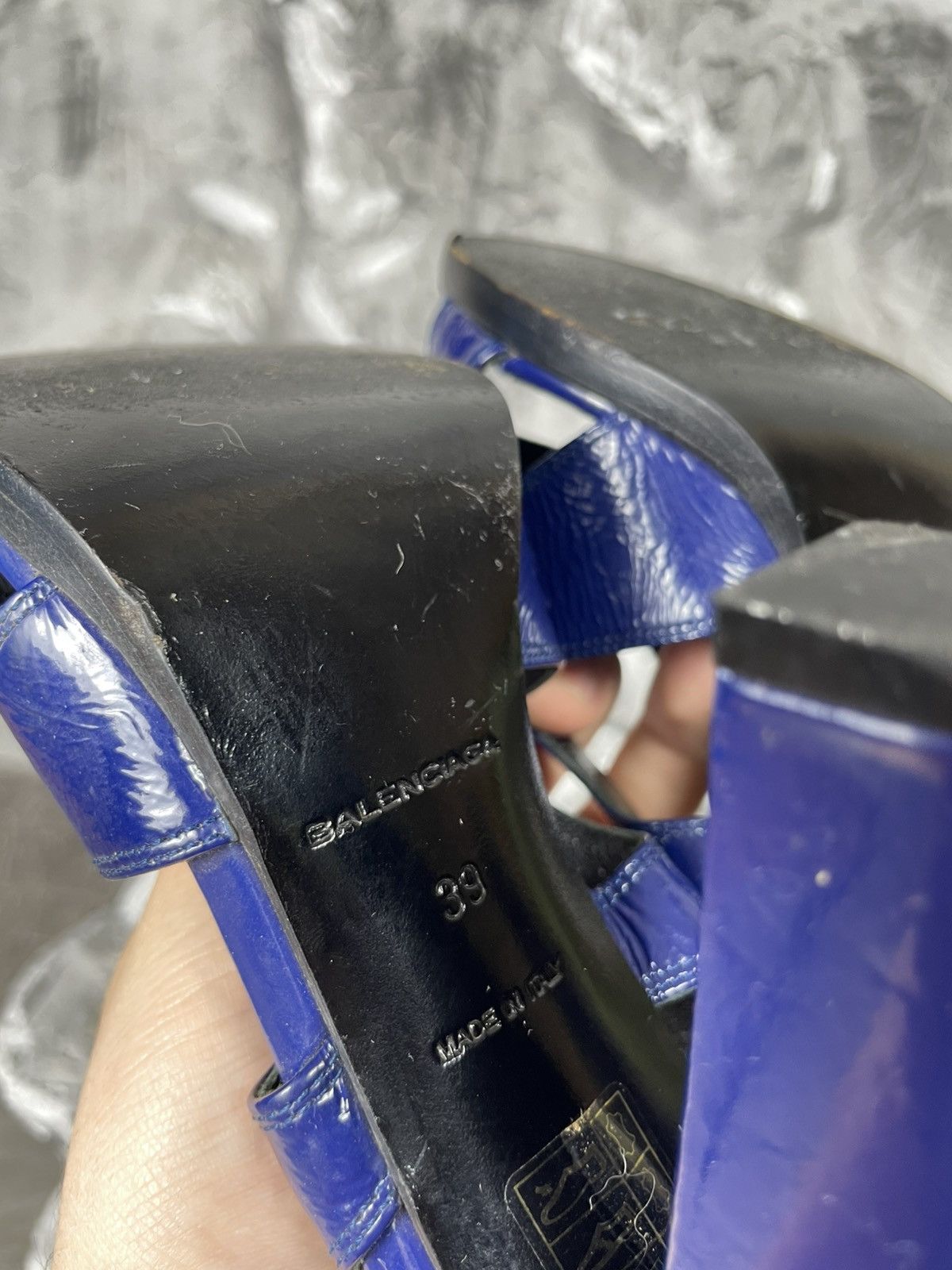 Balenciaga × Vintage Balenciaga Navy Blue Leather Slingback Heeled Sandals Size US 9 / IT 39 - 12 Thumbnail