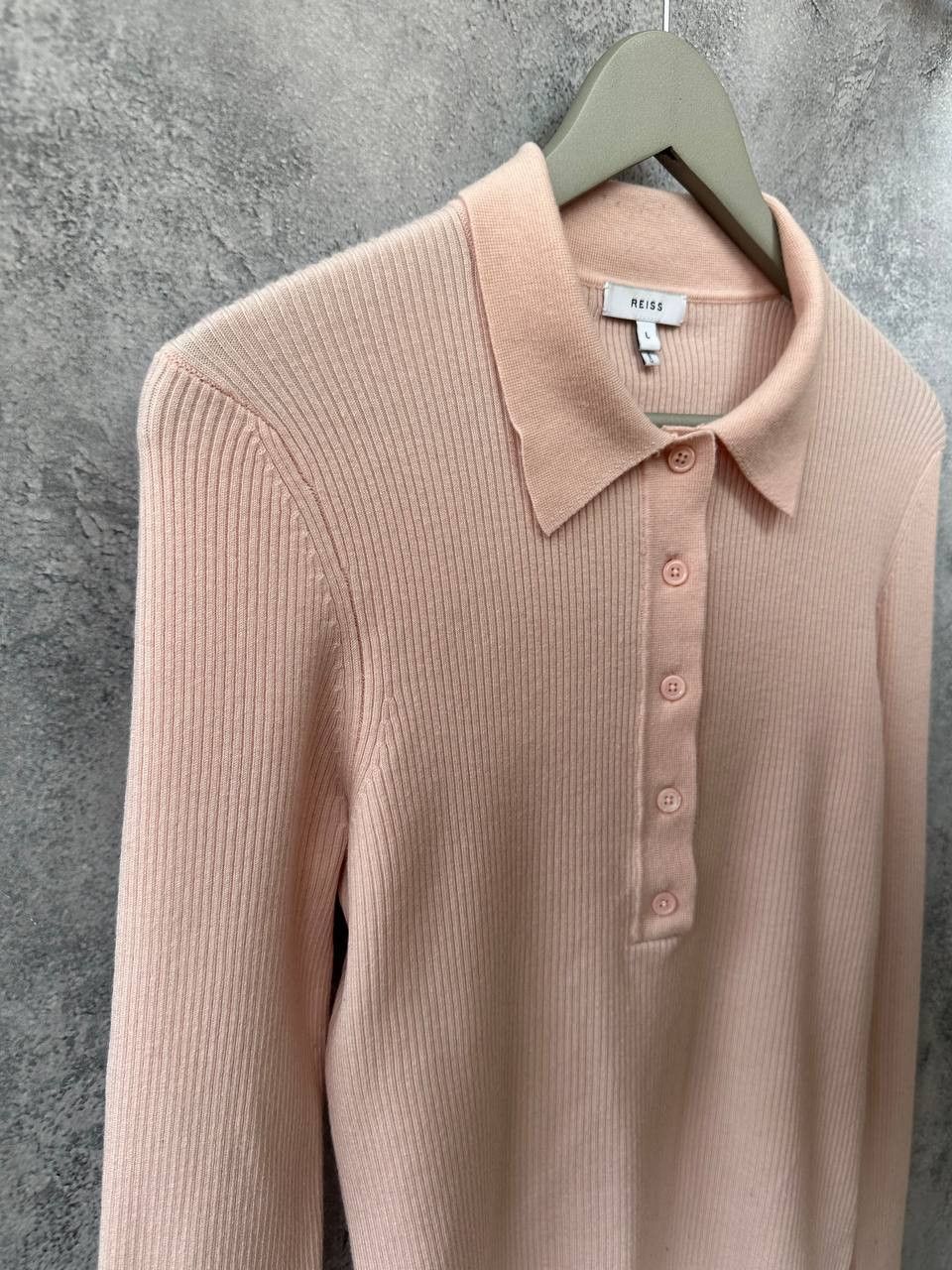 Reiss Reiss Sienna Ribbed Space Wool Polo Shirt in Blush Sweater Size L / US 10 / IT 46 - 5 Thumbnail