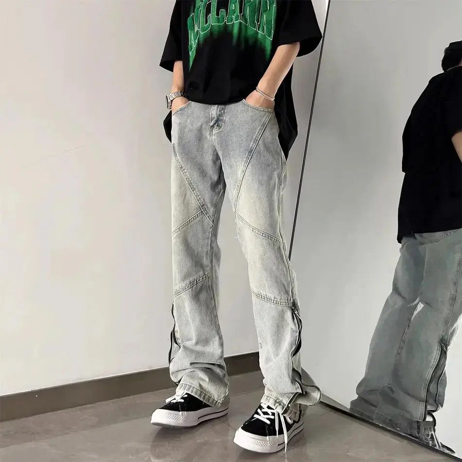 Japanese Brand Retro Loose Casual Spliced Zipper Jeans Size US 32 / EU 48 - 2 Thumbnail