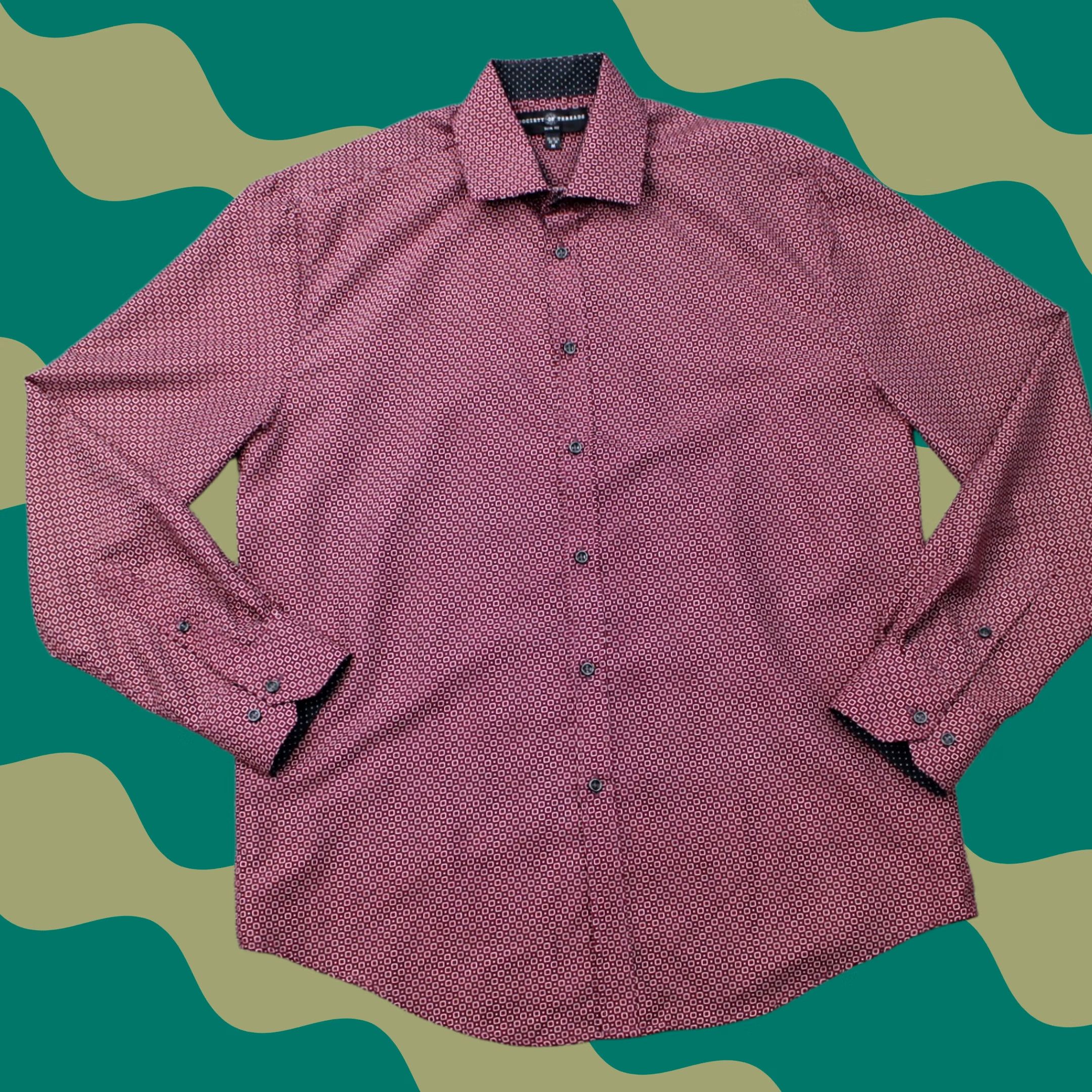Vintage Society of Threads Shirt Mens 15-15 1/2 33/34 Red Black Slim Fit Geometric Long Sleeve Dress Shirt Mens Size US L / EU 52-54 / 3 - 1 Thumbnail