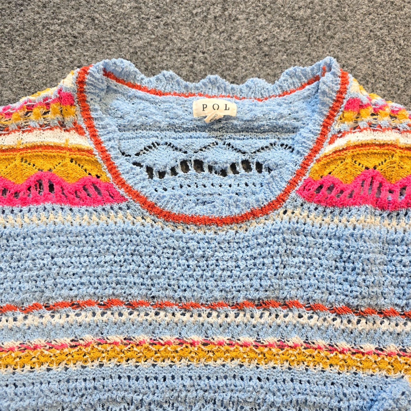 Vintage POL Sweater Womens Size Medium Blue Striped Open Knit Whimsy Casual Pullover Knit Long Sleeve Round Neck Winter Fall Womens Size M / US 6-8 / IT 42-44 - 2 Thumbnail
