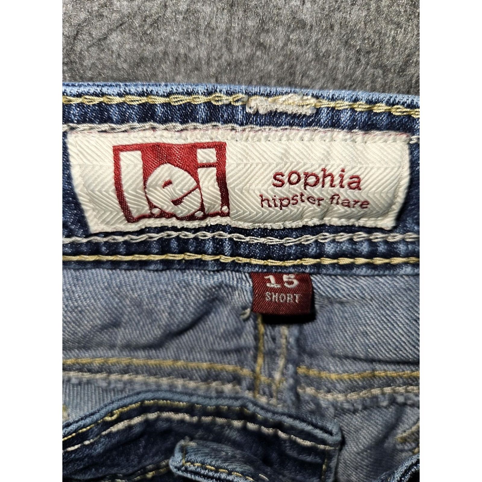 L.E.I. LEI Sophia Hipster Flare Jeans Womens 15 Short Blue Denim Flare Distressed Style Jeans Size 36" / US 14 / IT 50 - 2 Thumbnail
