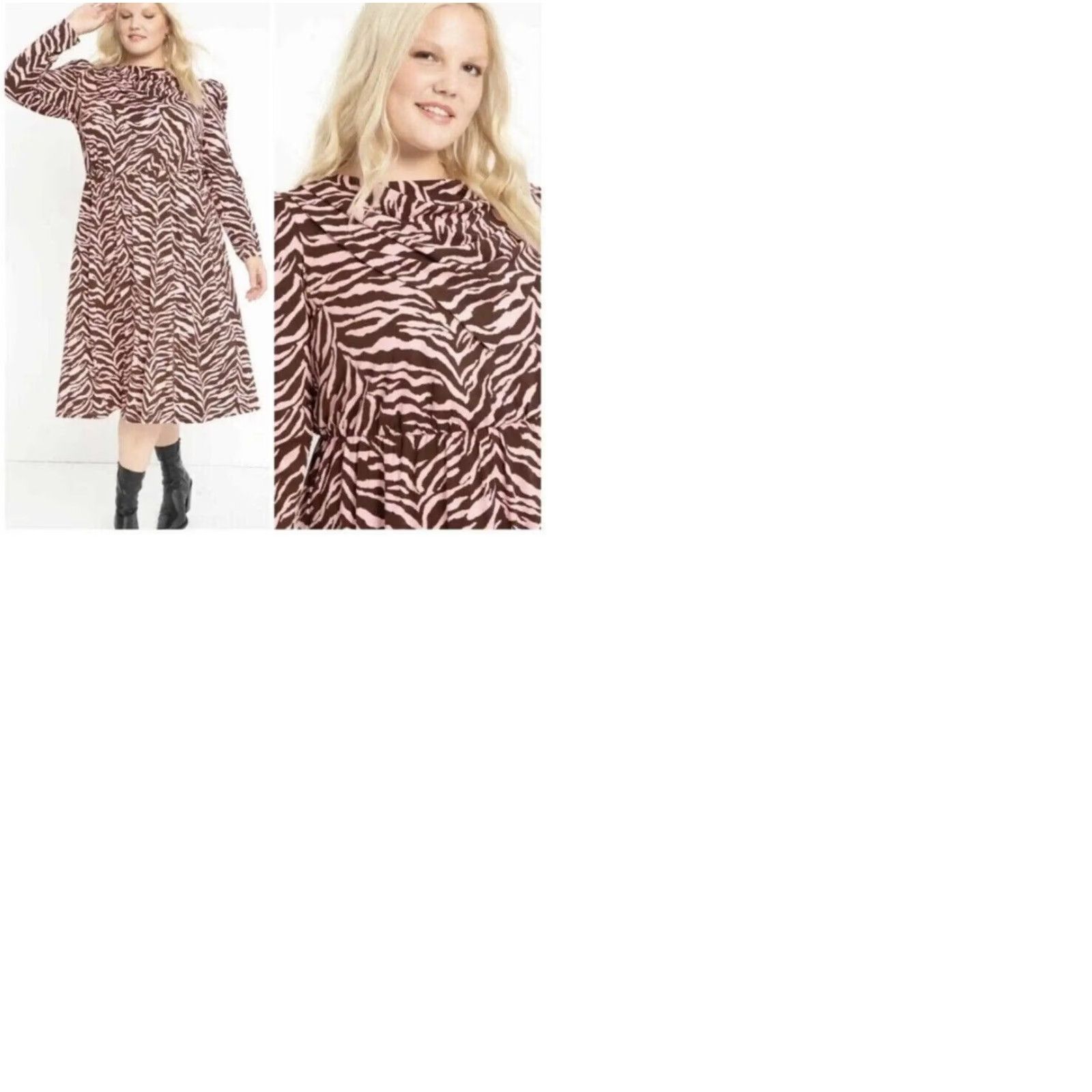 Vintage Eloquii Women’s Plus Size 22/24 Pink Brown Animal Print Scarf Neck Dress NWT Size 3XL / US 20-22 - 9 Thumbnail