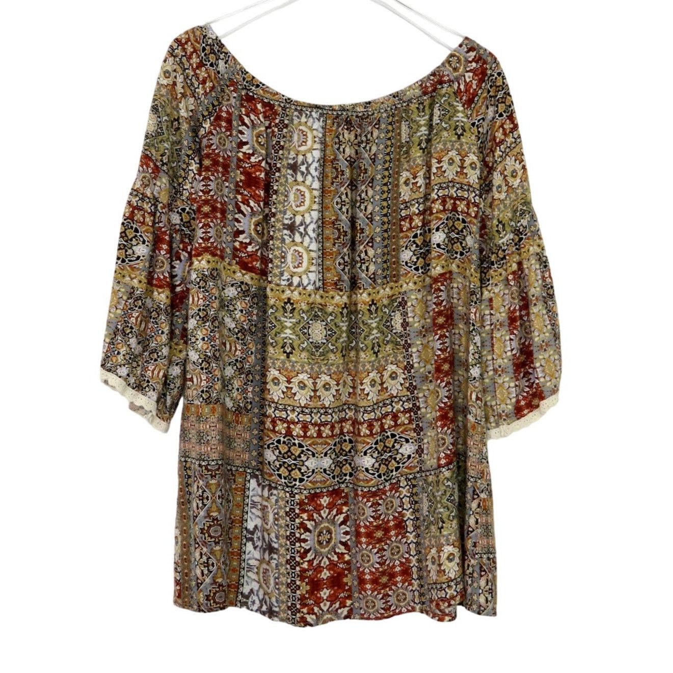 Vintage Y2k Multi-Pattern Off Shoulder Casual Peasant Blouse Medium Size M / US 6-8 / IT 42-44 - 3 Thumbnail