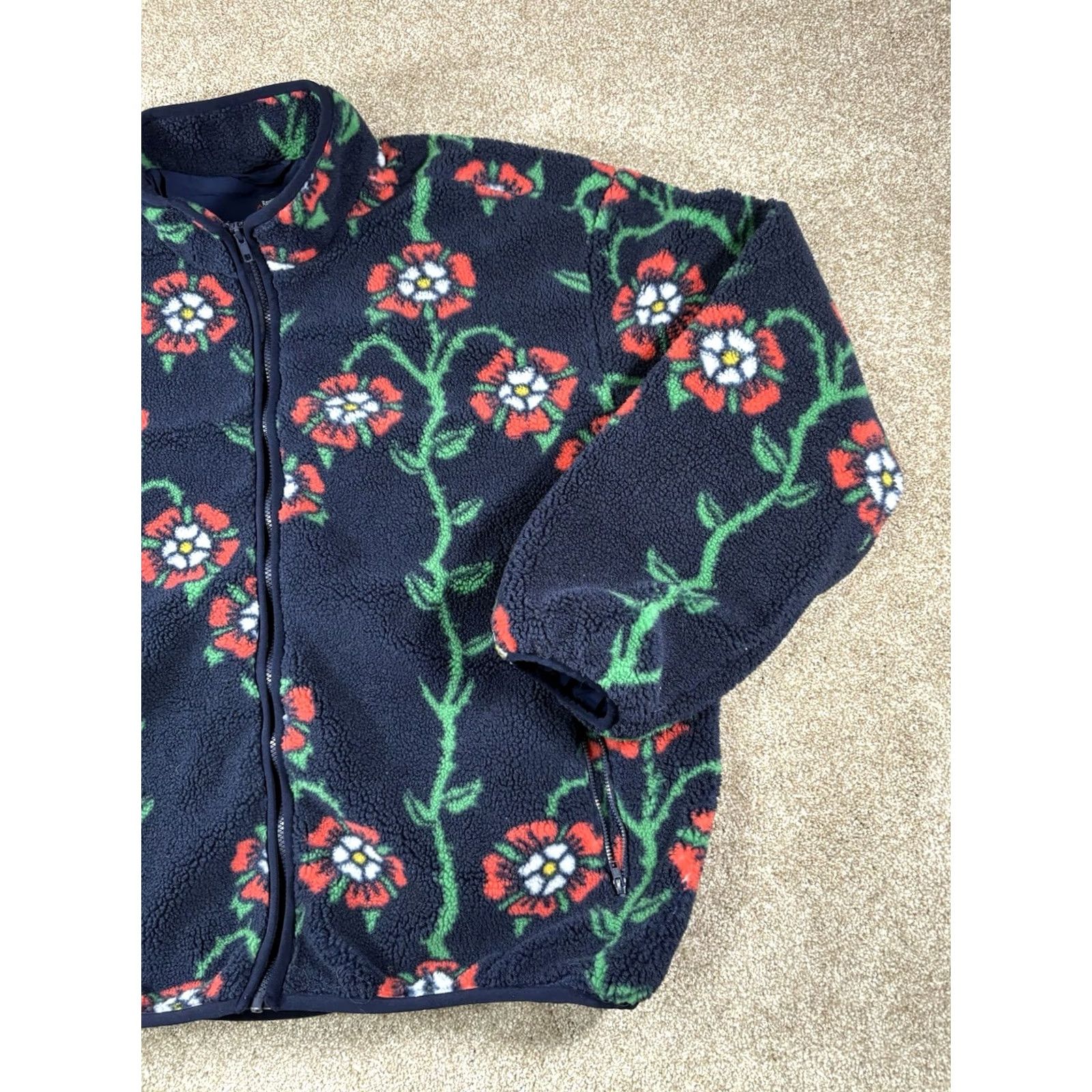 Vintage Blazer Shirt Jacket Mens XL Blue Fleece Long Sleeve Rose Print Puffer Breathable Pocket Stand-Up Collar Casual Travel Workwear Size US XL / EU 56 / 4 - 3 Thumbnail