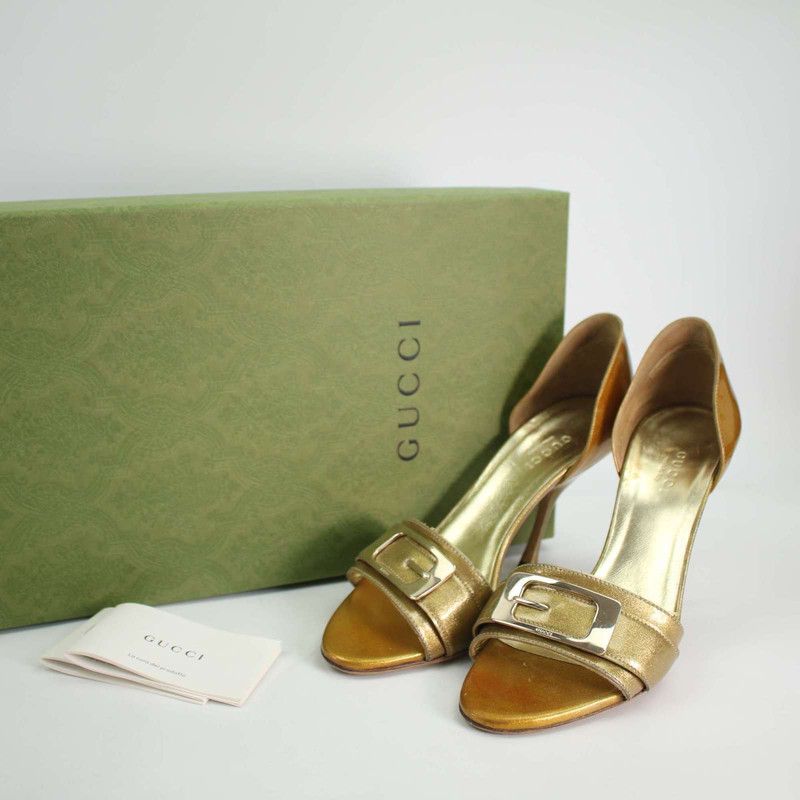 Gucci Gucci Golden High Heels with Stylish Buckle 0079 Size US 5.5 / EU 38 - 1 Thumbnail