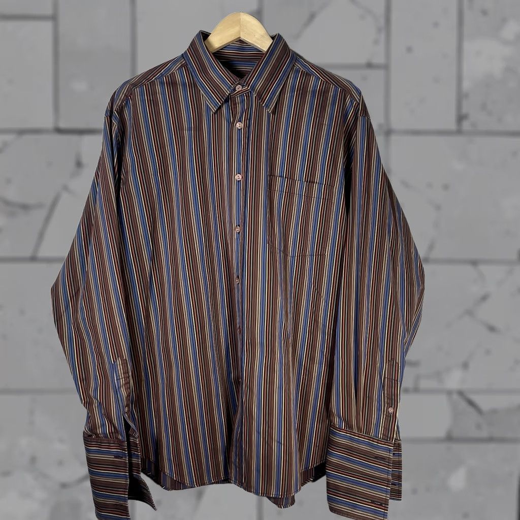 BUGATCHI Bugatchi Uomo Striped Button-Up Long Sleeve Mens Size L Multicolor Brown Size US L / EU 52-54 / 3 - 1 Thumbnail