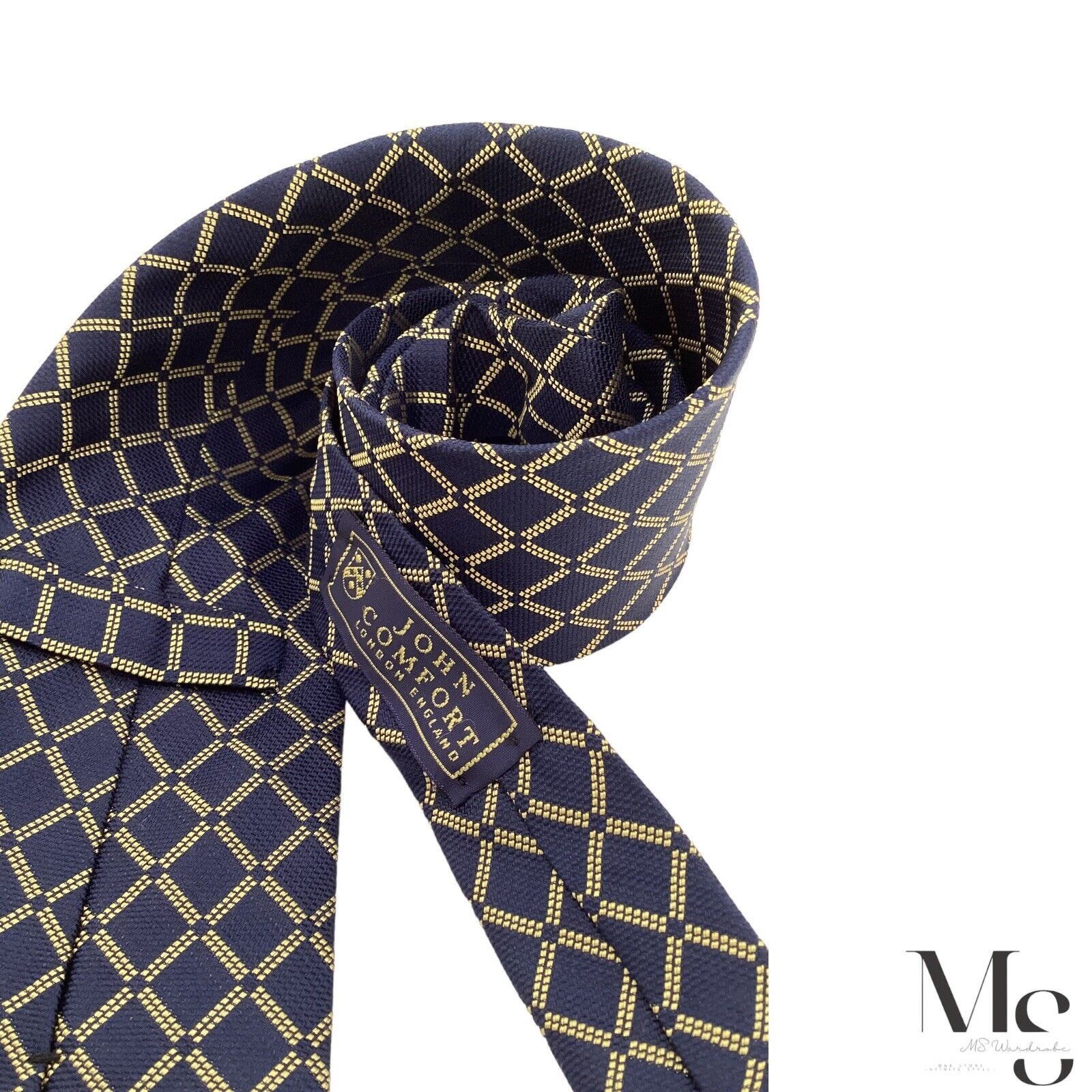 Other JOHN COMFORT Navy Blue & Gold Geometric Silk Tie England Size ONE SIZE - 3 Thumbnail
