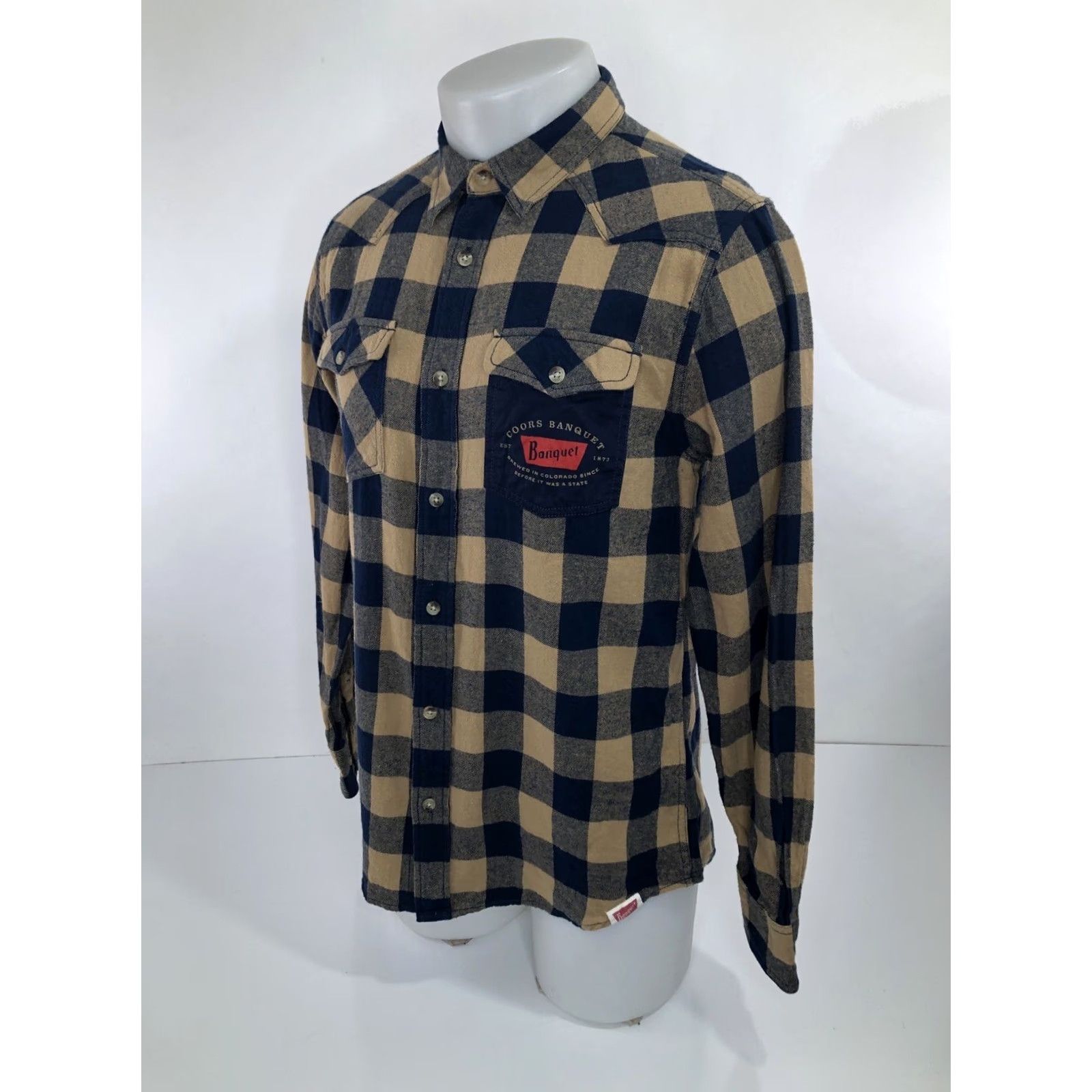 Vintage VINTAGE COORS BANQUET Shirt Mens S Plaid Check Flannel Button-Up Brown / Blue Size US S / EU 44-46 / 1 - 3 Thumbnail