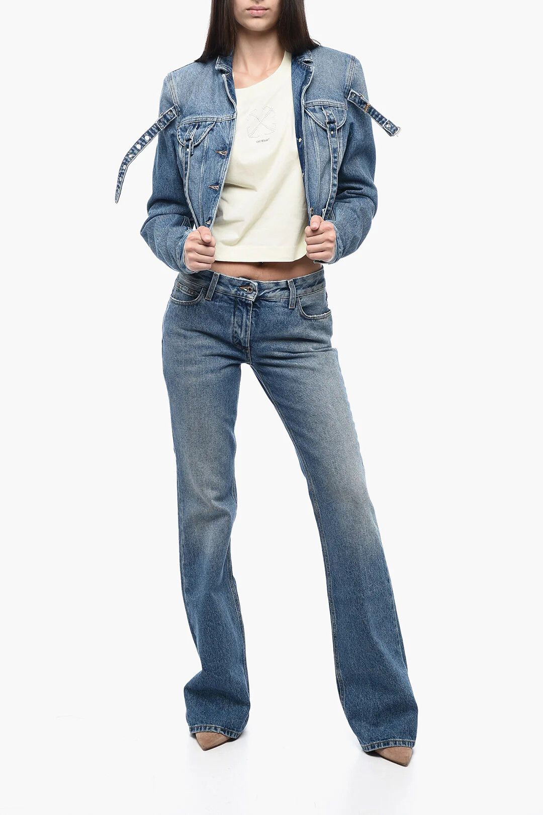 Off-White og1mm0426 Cropped-Fit Denim Jacket in Blue Size S / US 4 / IT 40 - 4 Thumbnail