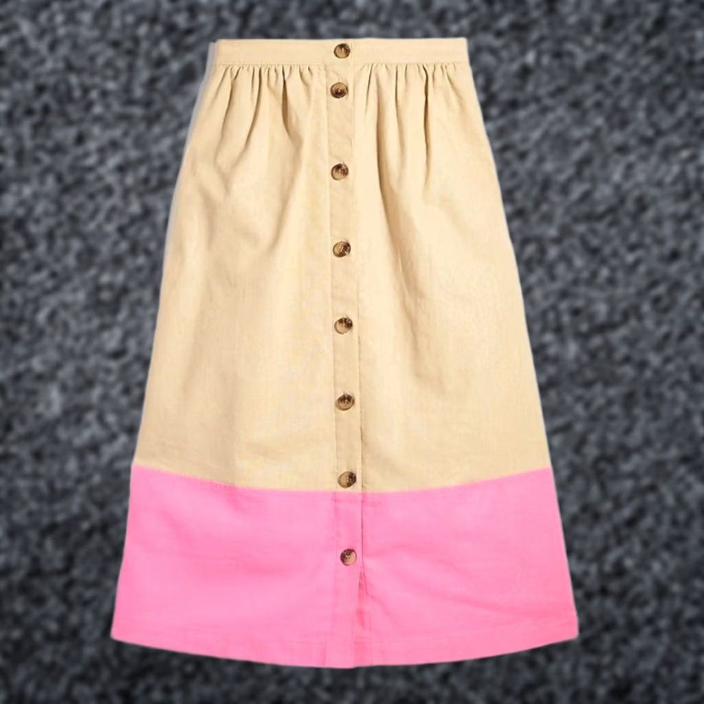 J.Crew J.CREW Colorblock Midi Skirt A-Line Button-Front Tan Pink Womens M Size 32" / US 10 / IT 46 - 1 Thumbnail