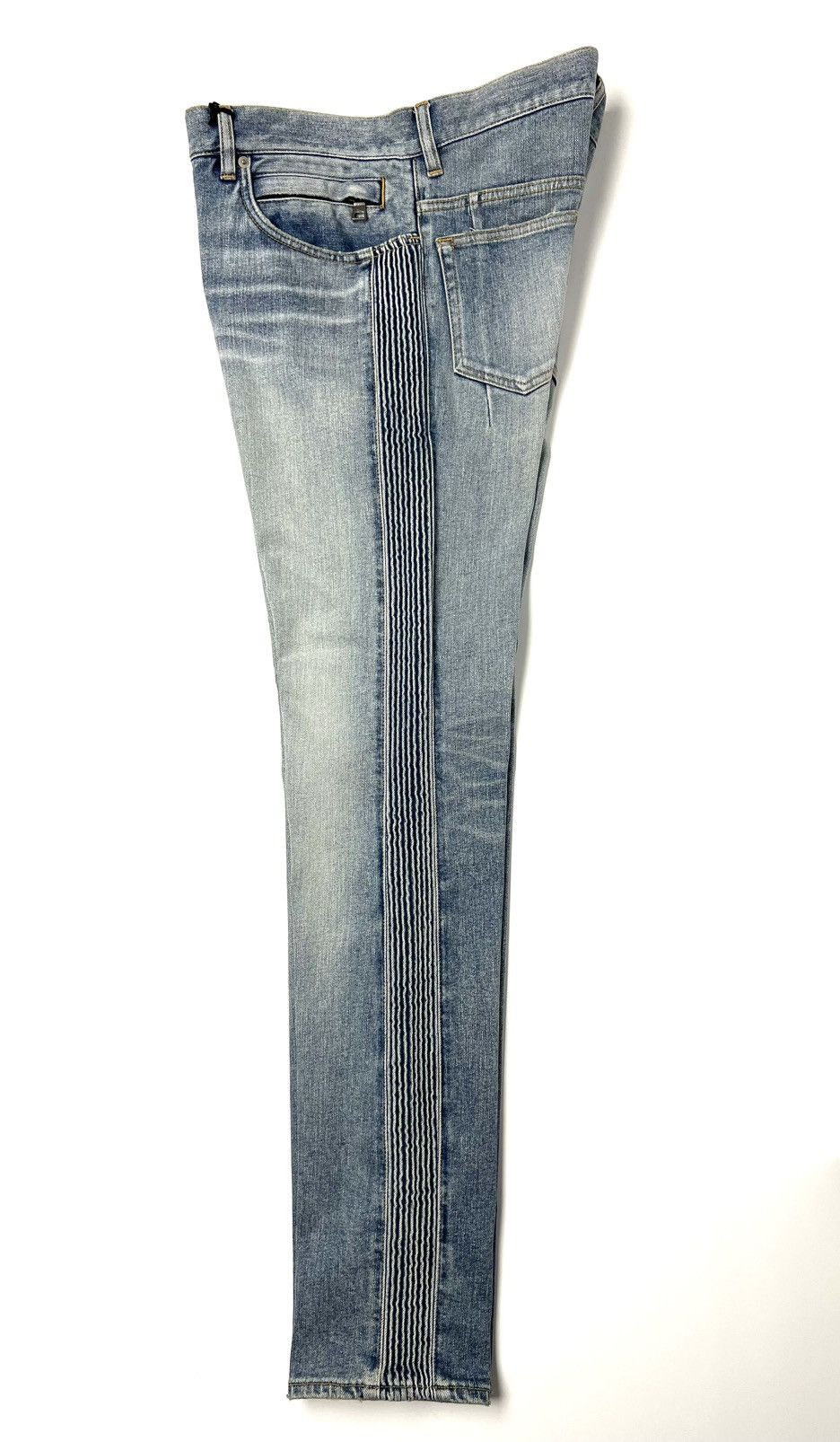 NEW BALMAIN PARIS BLUE RIBBED DENIM JEANS SS17