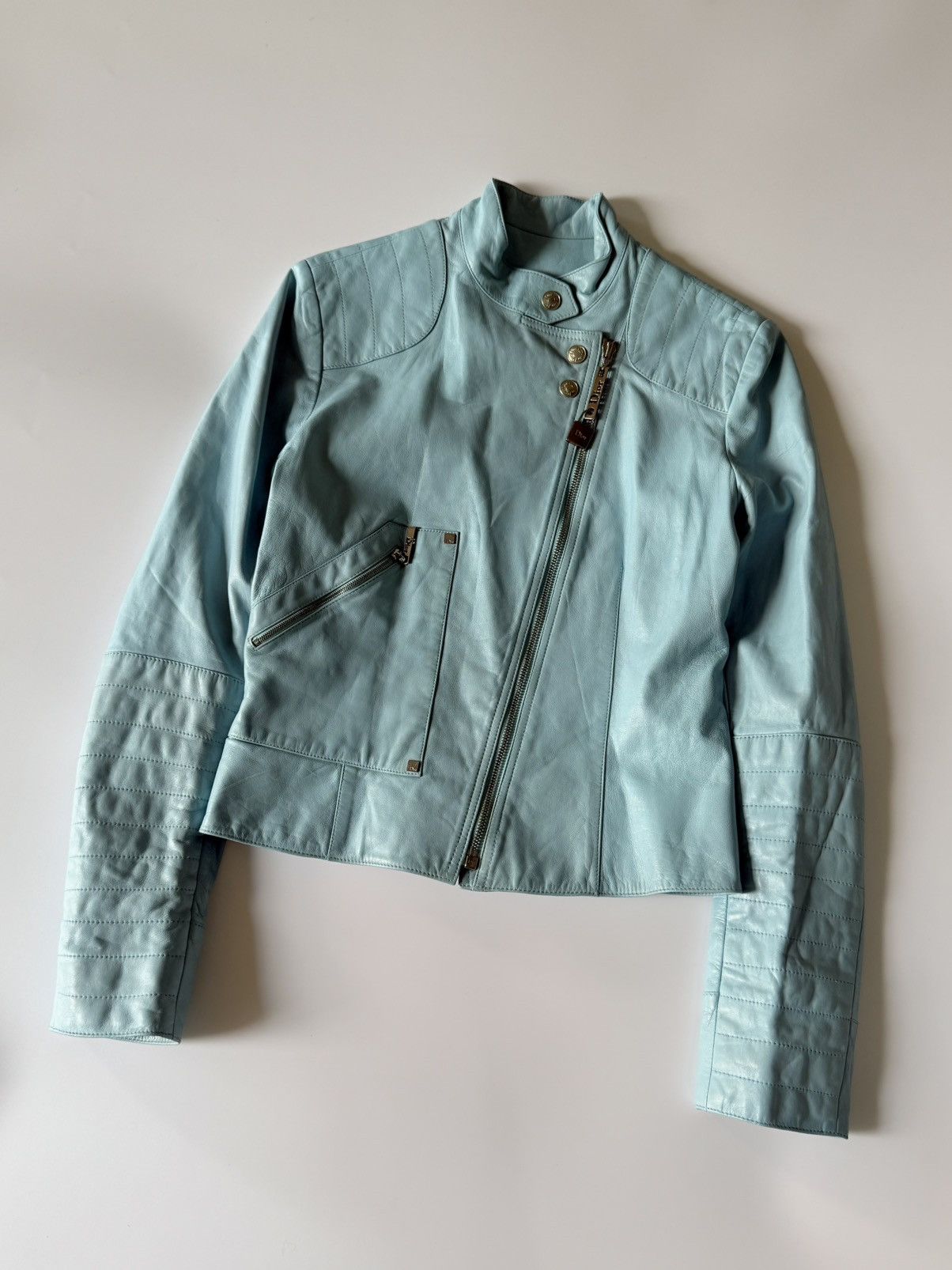 Dior Christian Dior John Galliano S/S2004 Turquoise Biker Jacket Size XS / US 0-2 / IT 36-38 - 3 Thumbnail