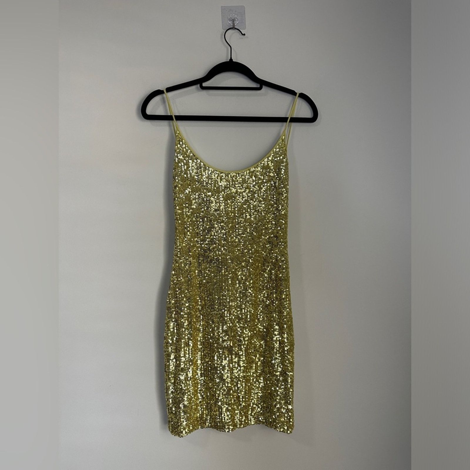 Naeem Khan Naeem Khan Size 6 Gold Sequin Mini Spaghetti Strap Dress Size M / US 6-8 / IT 42-44 - 6 Thumbnail