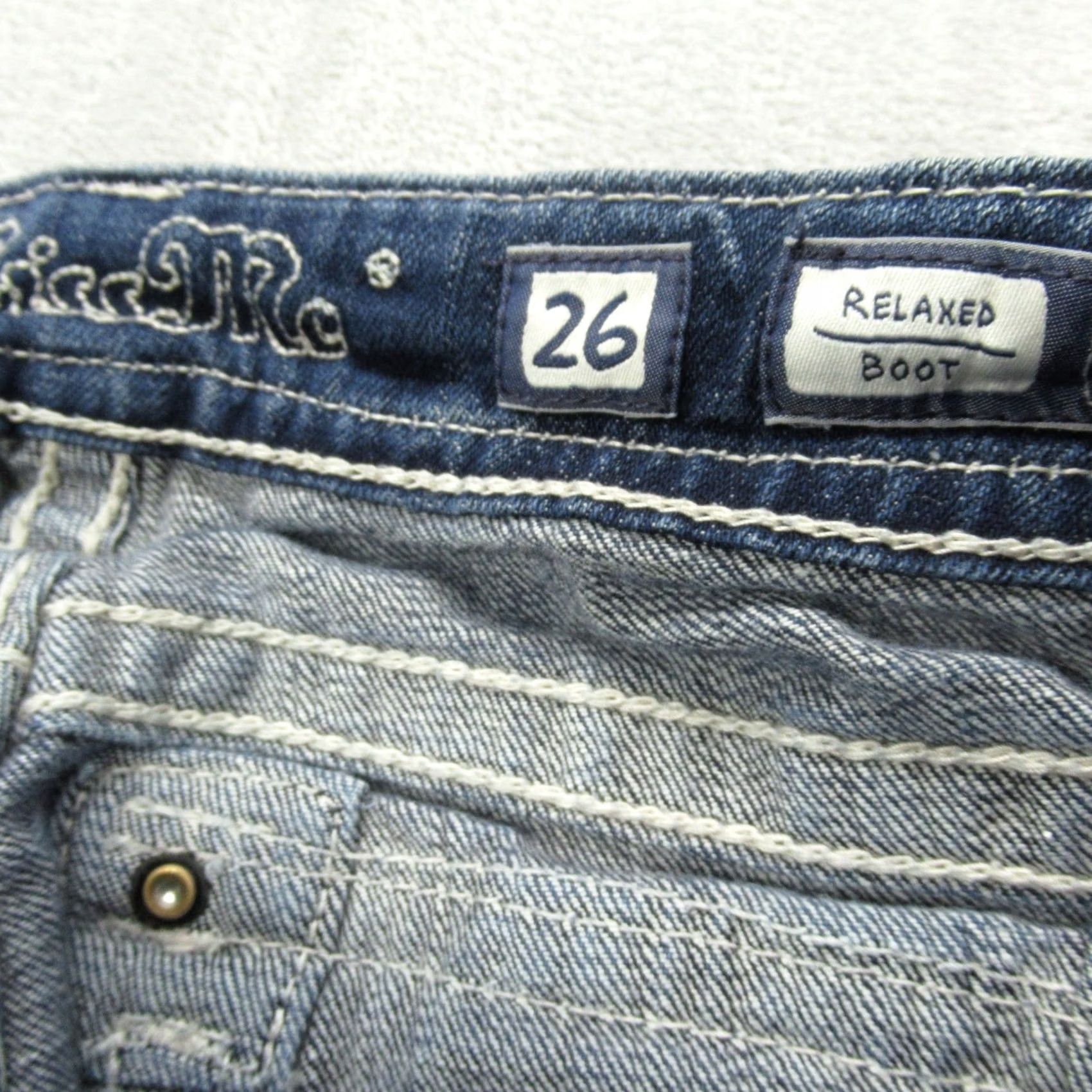 Miss Me Miss Me Jeans Women Bootcut Denim 28x32 Dark Blue Embroidered Rhinestone Pockets Stretch Comfort Relaxed Baggy Leadin Size 28" / US 6 / IT 42 - 5 Thumbnail