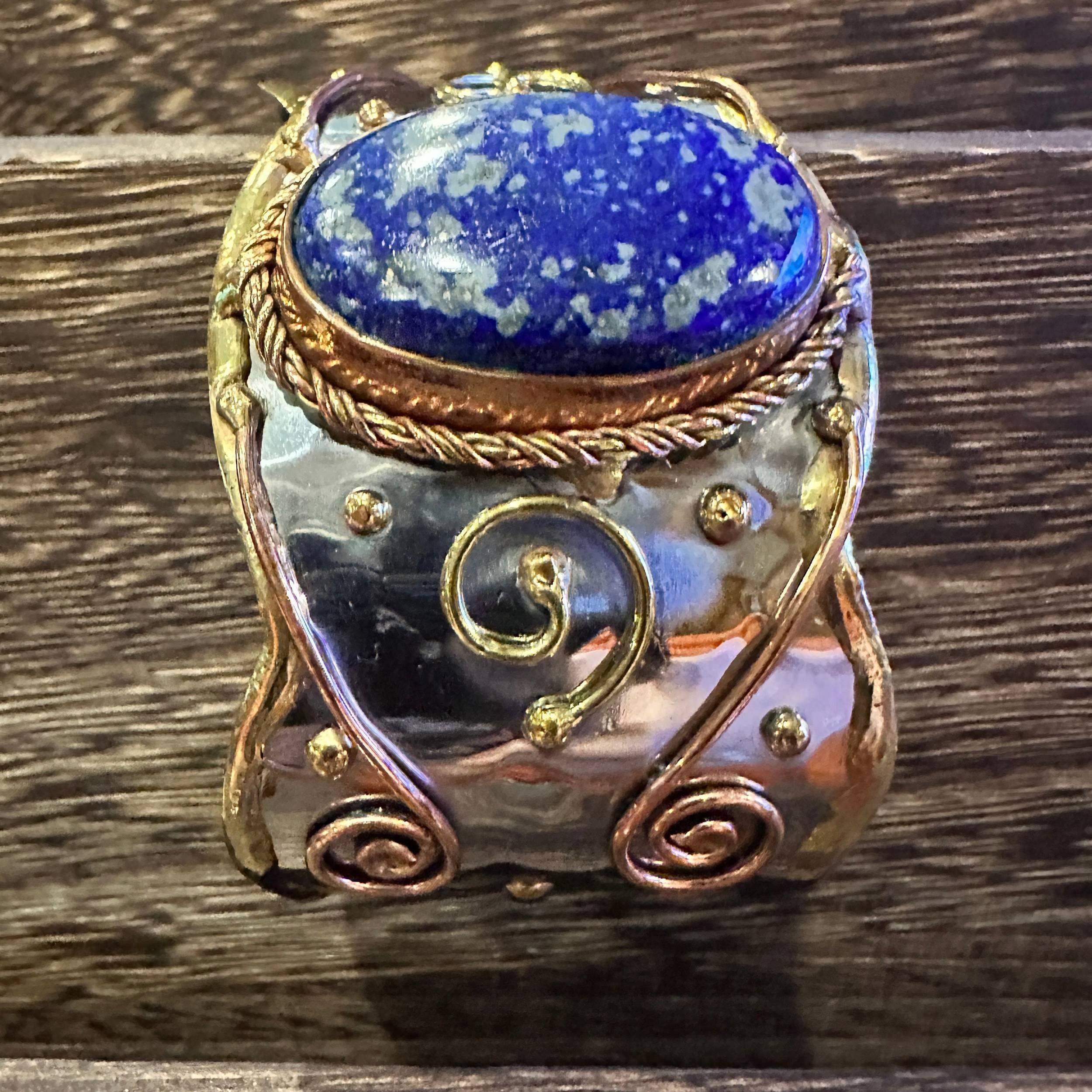 Other Artisan 2-Inch Wide Lapis Lazuli Cuff Bracelet, Adjustable M Size ONE SIZE - 2 Thumbnail