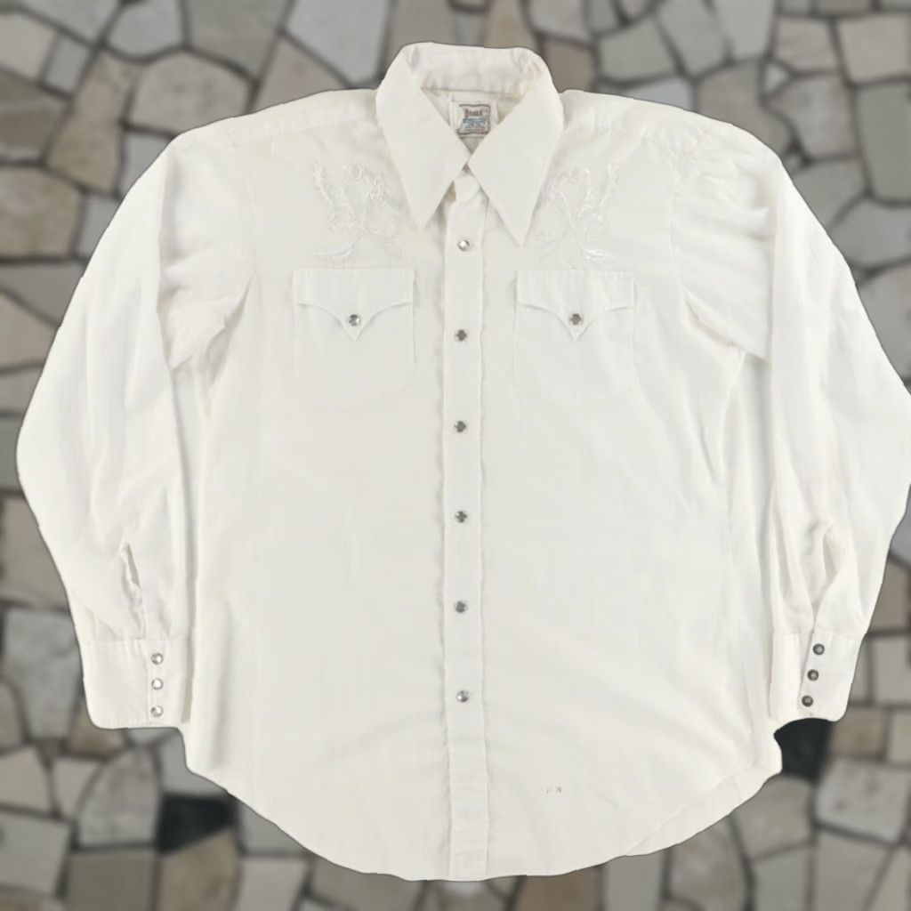 Vintage VTG H Bar C Pearl Snap Long Tail Pepper Cotton Shirt White Men's 17 36 Shirt Mens VTG Cotton Pearl Snap Long Tail Pepper White 17 36 Size US XL / EU 56 / 4 - 1 Thumbnail