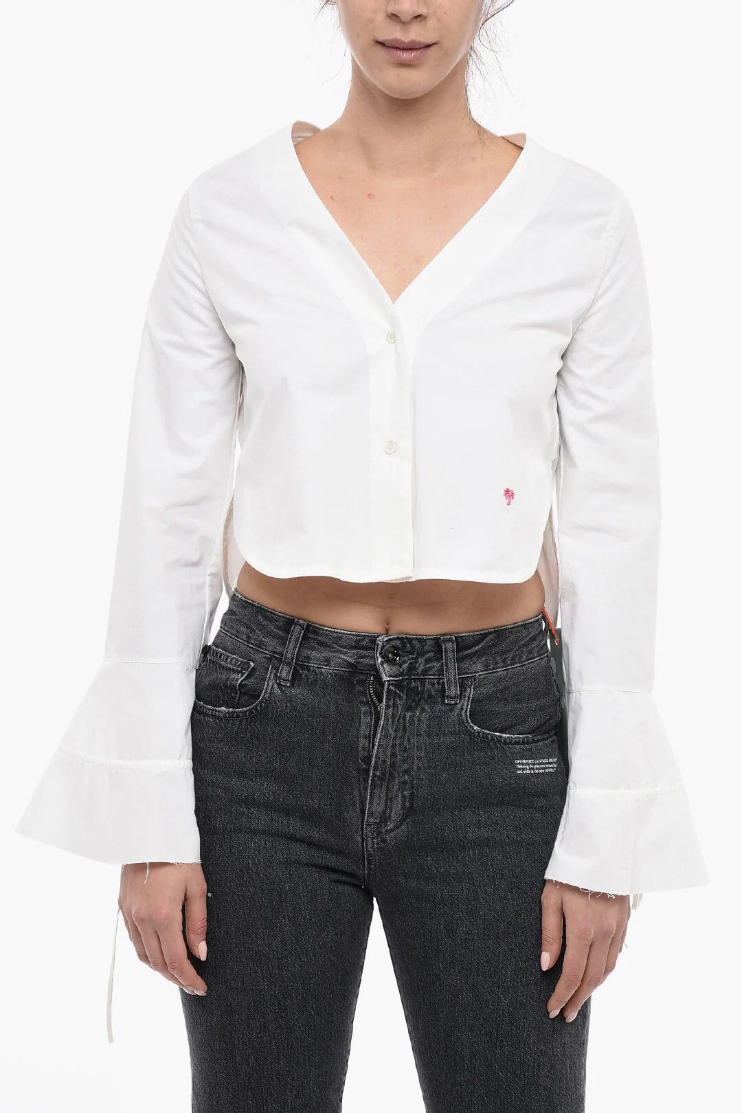 Palm Angels og1mm0326 Asymmetric Crop Blouse in White Size S / US 4 / IT 40 - 1 Thumbnail