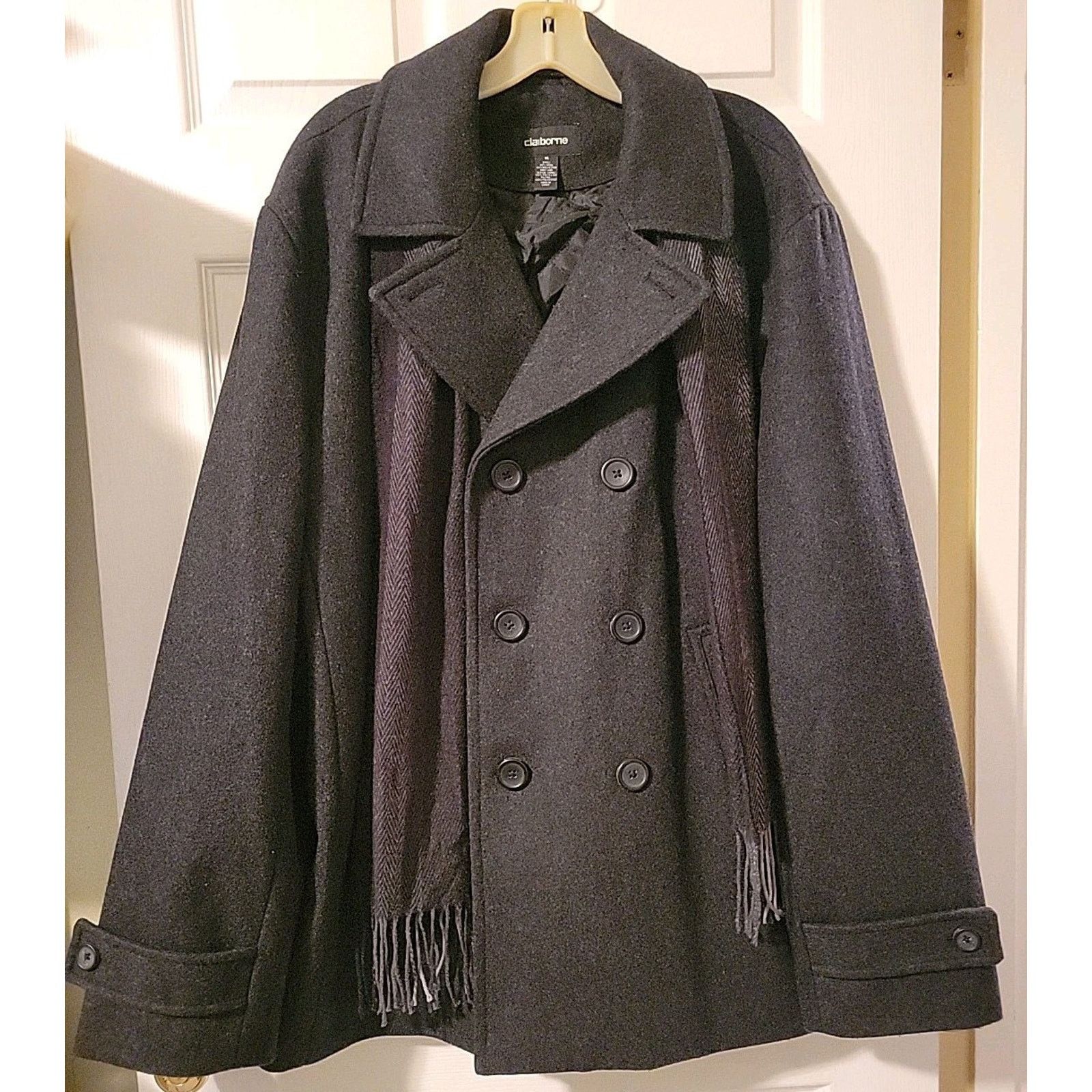 CLAIBORNE Peacoat Mens 1X Black Wool Blend NEW Classic