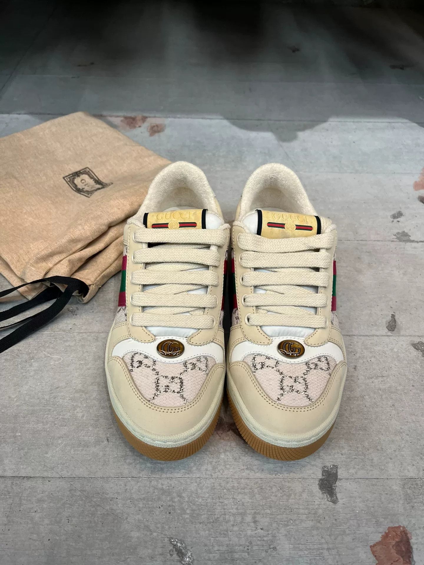 Gucci GG Enamel Pink Silver Sneakers