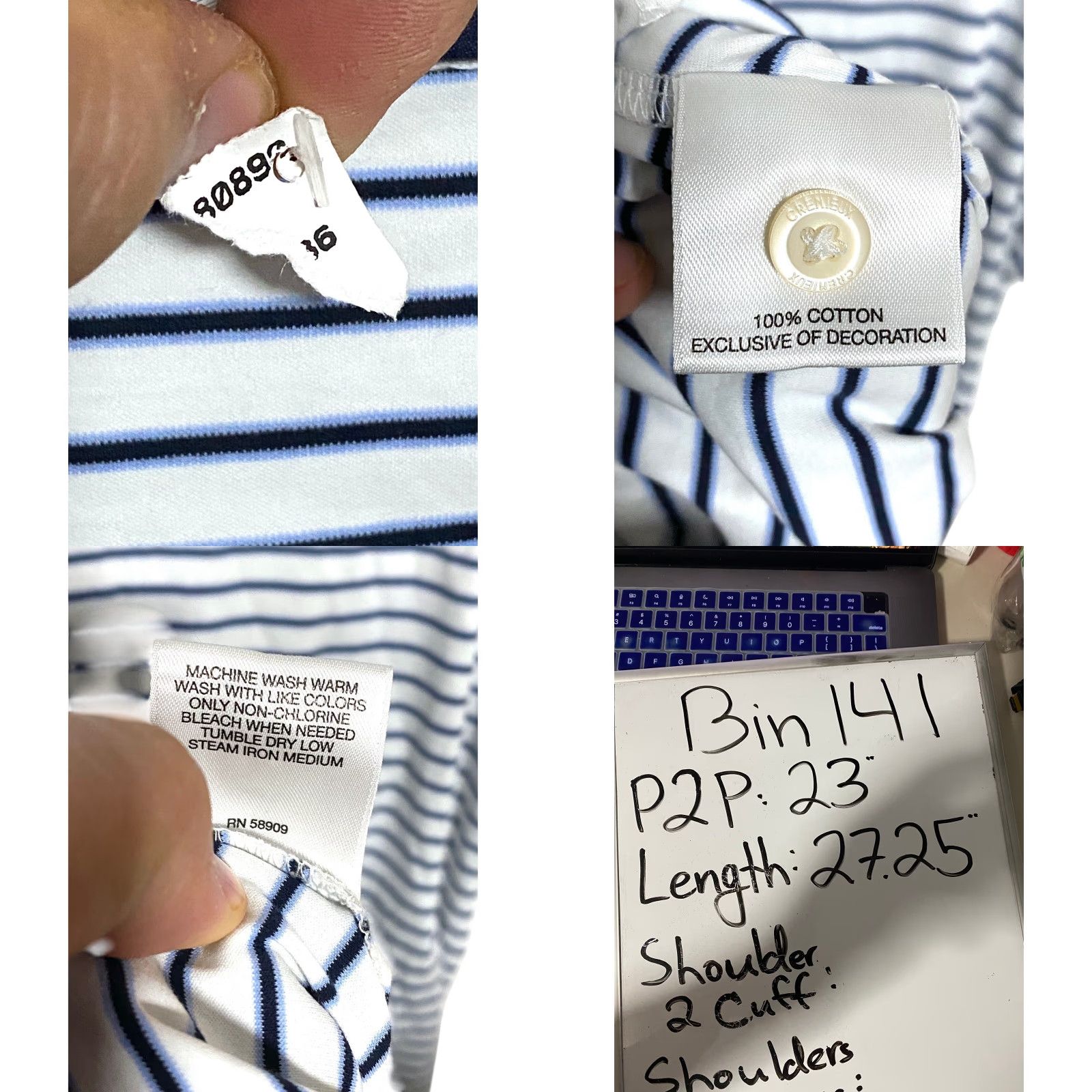 Cremieux Cremieux Polo Shirt White Blue Striped Mens M Preppy Nautical Coastal Shirt Mens M White Blue Striped Polo Shirt Size US M / EU 48-50 / 2 - 8 Thumbnail