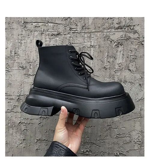 VIBE Chunky Sole Leather Boots - Lace-Up Design, Black Size US 10 / EU 43 - 6 Thumbnail