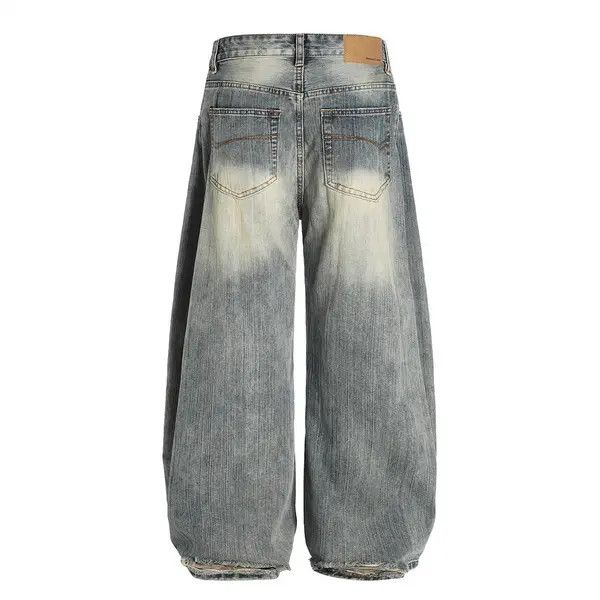 Japanese Brand VIBE Heavy washed loose wide-leg distressed scimitar jeans Size US 32 / EU 48 - 3 Thumbnail