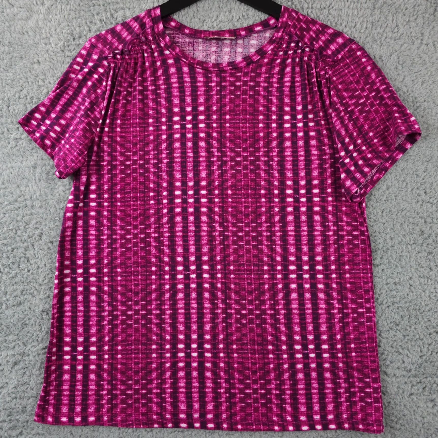 Loft LOFT Ann Taylor Shirt Womens Large Pink Geo Ruffle Shoulder Knit Casual Size L / US 10 / IT 46 - 2 Thumbnail