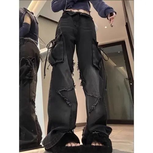 Jean Black Denim Cargo Jeans Size 28" / US 6 / IT 42 - 2 Thumbnail