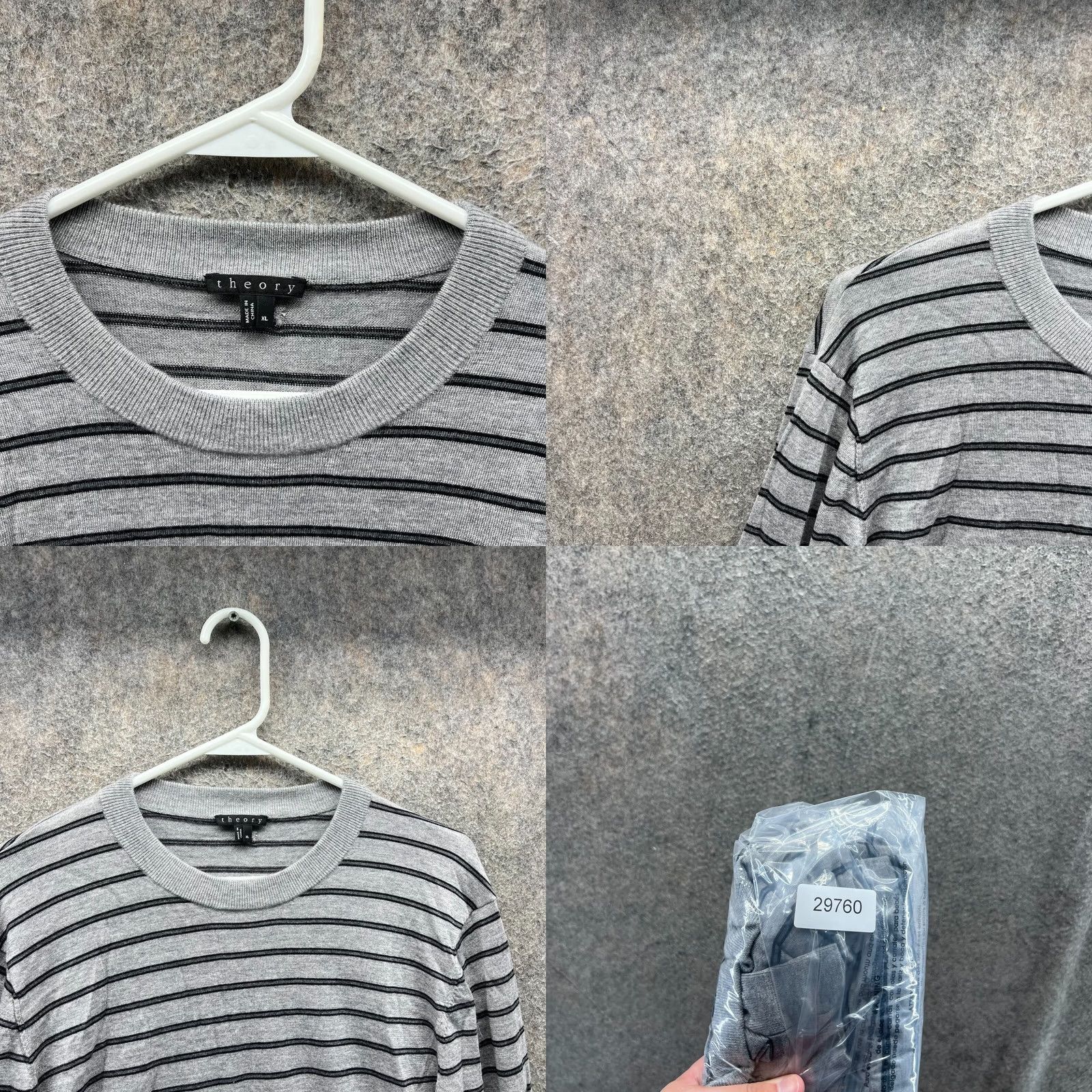 Theory Theory Sweater Mens XL Gray Black Striped Crewneck Wool Fleece Vintage Extra Size US XL / EU 56 / 4 - 8 Thumbnail