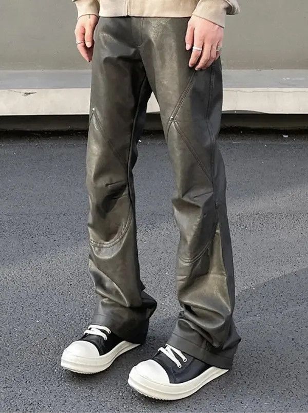 Jean Streetwear Casual Straight Leg Leather Pant Size US 33 - 3 Thumbnail