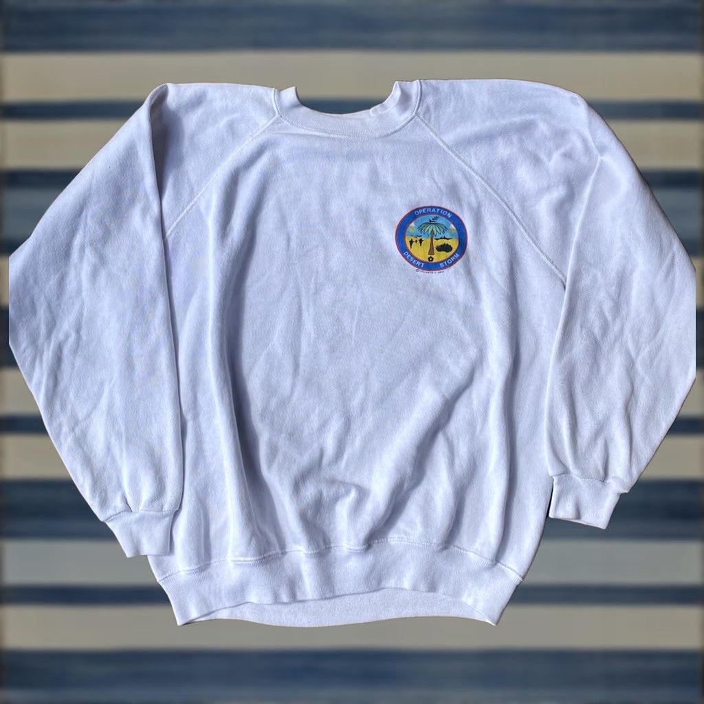Vintage VINTAGE 90s Operation Desert Storm Crewneck Sweatshirt Eagle World Peace Shirt Mens Medium White Graphic Print Raglan Sweatshirt Size US M / EU 48-50 / 2 - 1 Thumbnail