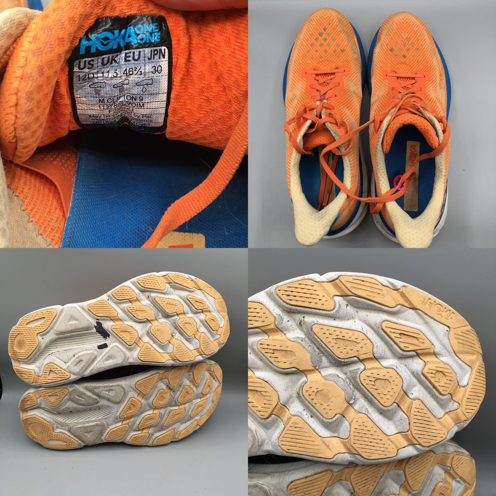 Vintage Hoka One One Clifton 9 Mens 12 Orange Comfort Run Walk Shoes Sneaker Athletic Casual Summer Fall Spring D Mens Size US 12 / EU 45 - 8 Thumbnail