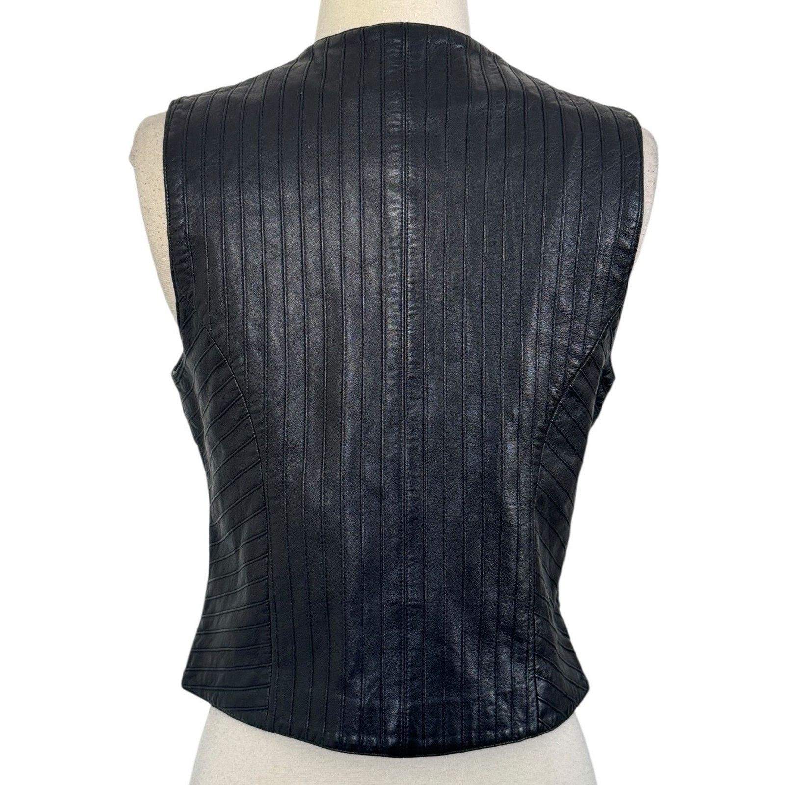 Other Vintage 90s CACHÉ Black 100% Leather Moto-Core Biker Vest S Size S / US 4 / IT 40 - 5 Thumbnail