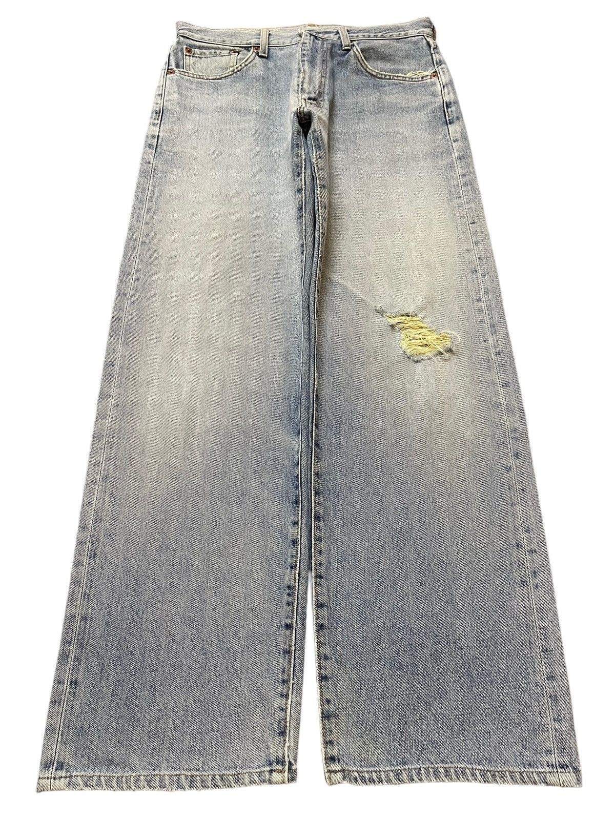 KMRii Vintage Japanese Brand Blue Faded Wash Distress Baggy Jeans Size US 31 - 1 Thumbnail